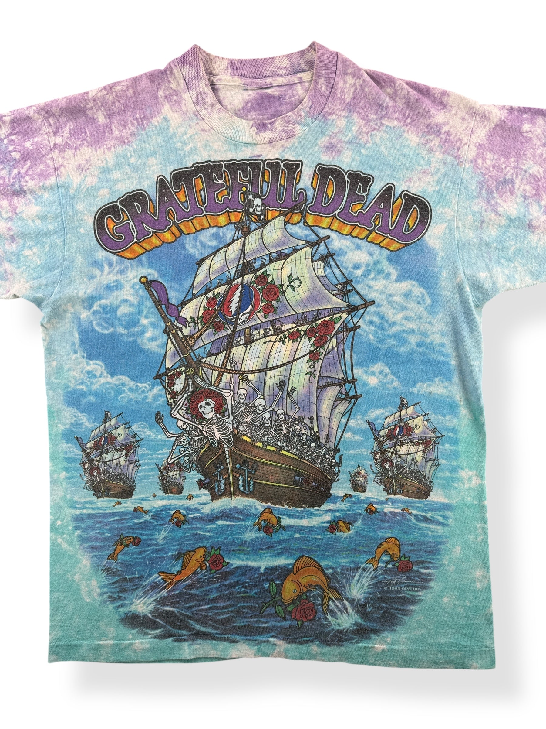 Front Close Up of Vintage Grateful Dead Ship of Fools Single Stitch Tee SZ L