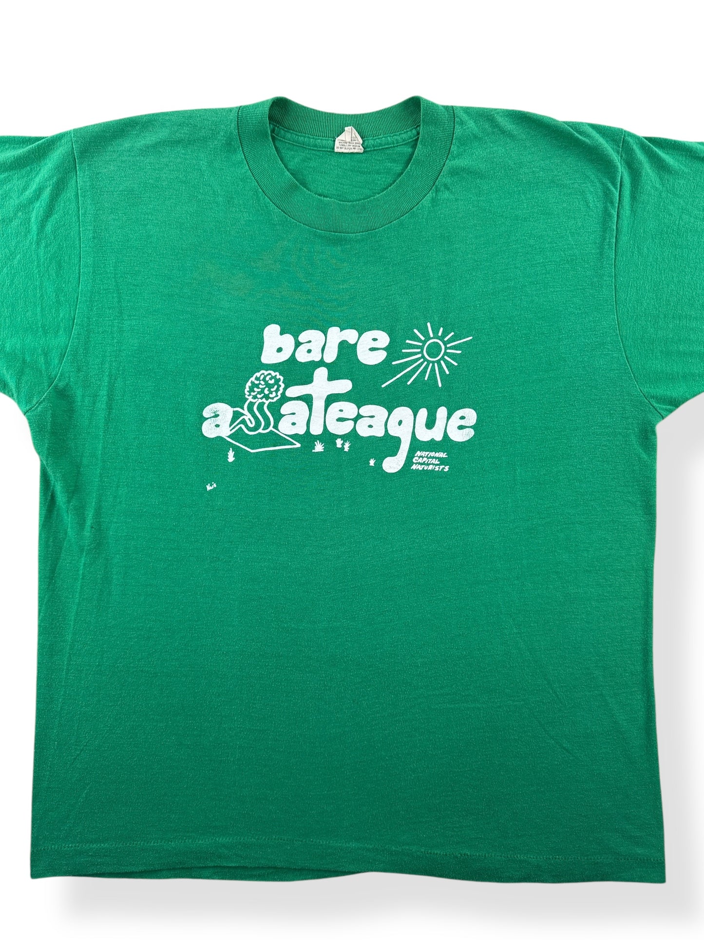 Front Close Up of Vintage 80s Bare Ass Naturists Tee SZ XL (Fits L)