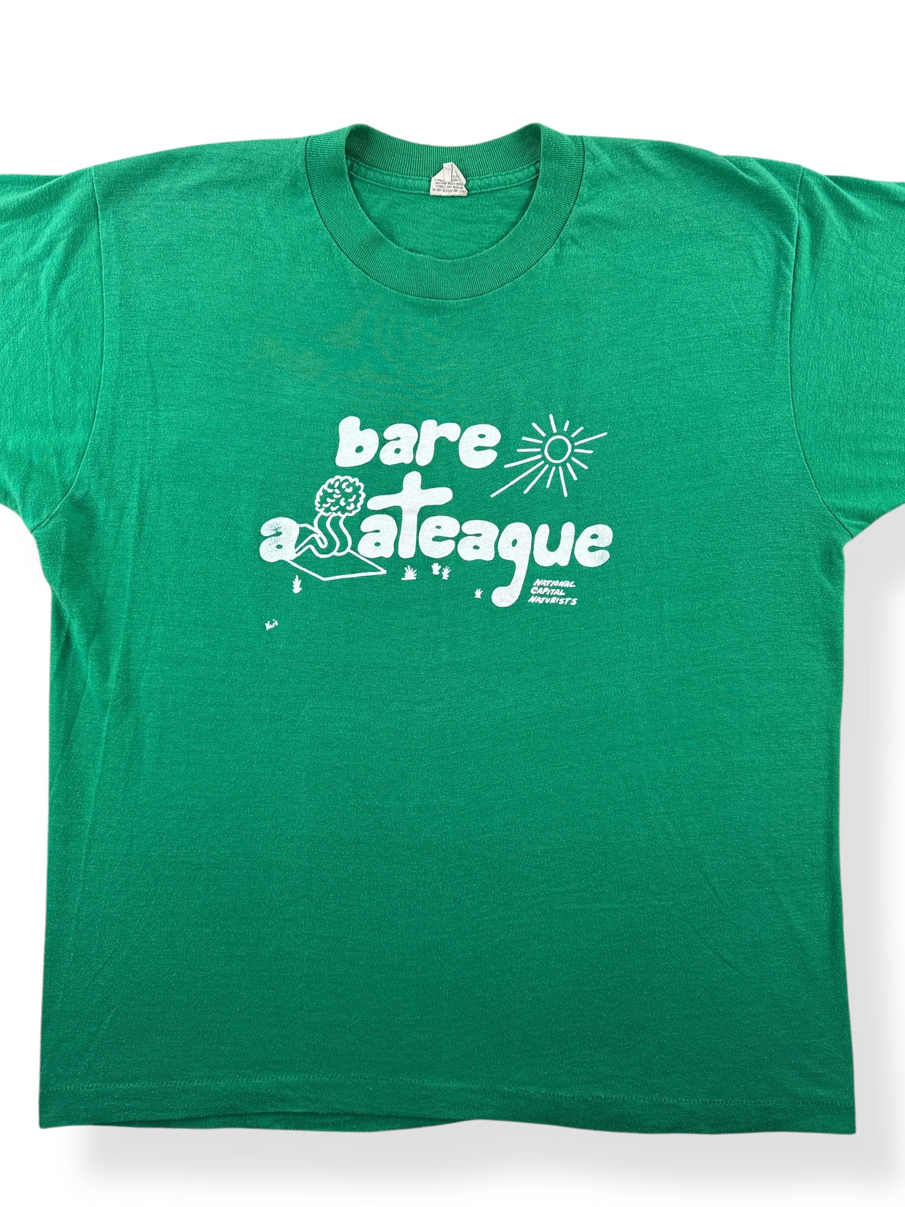 Front Close Up of Vintage 80s Bare Ass Naturists Tee SZ XL (Fits L)