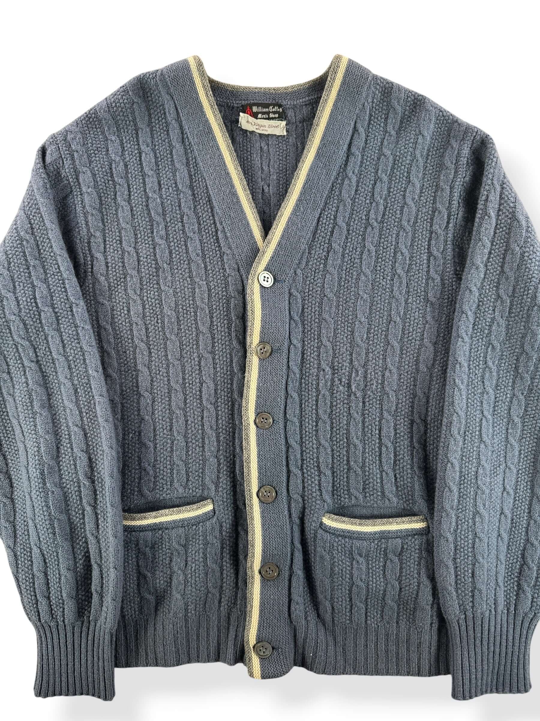 Front Close Up of Vintage William Coffey Wool Cardigan SZ S