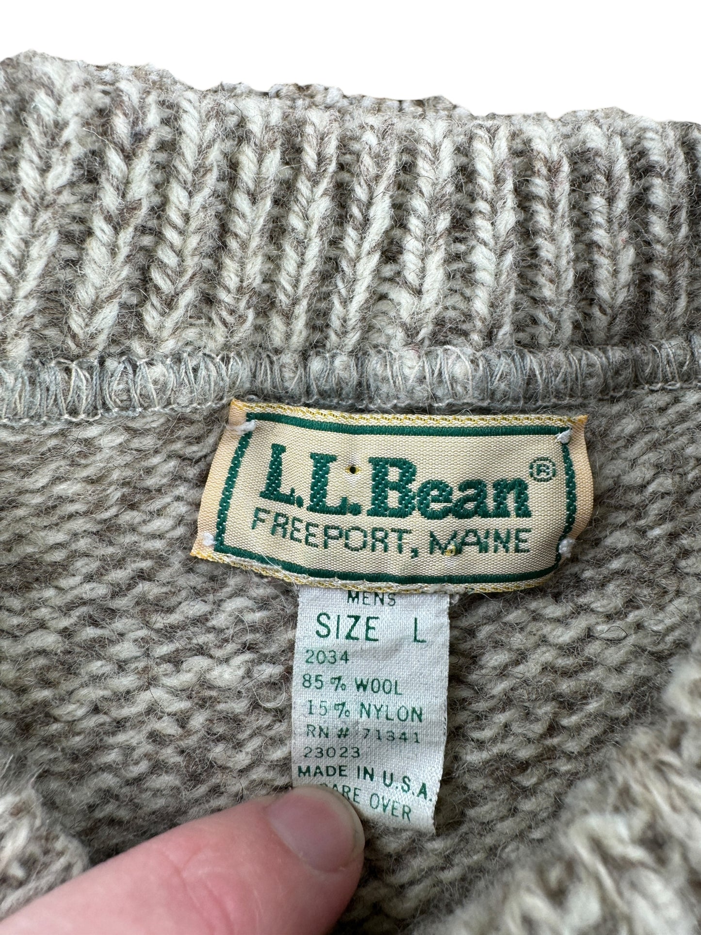 Tag on Vintage LL Bean Green Striped Ragg Wool Blend Sweater SZ L