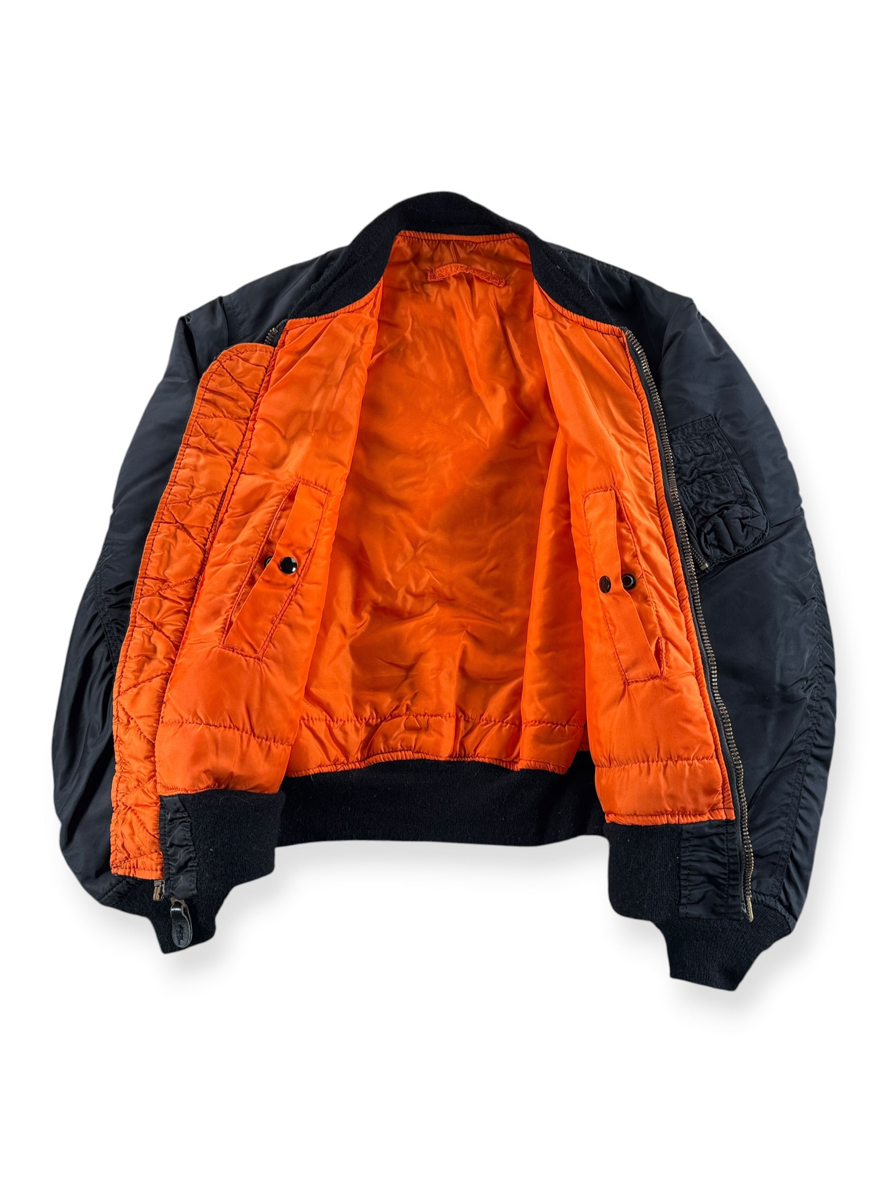 Inside of Vintage Black Bomber Jacket SZ L