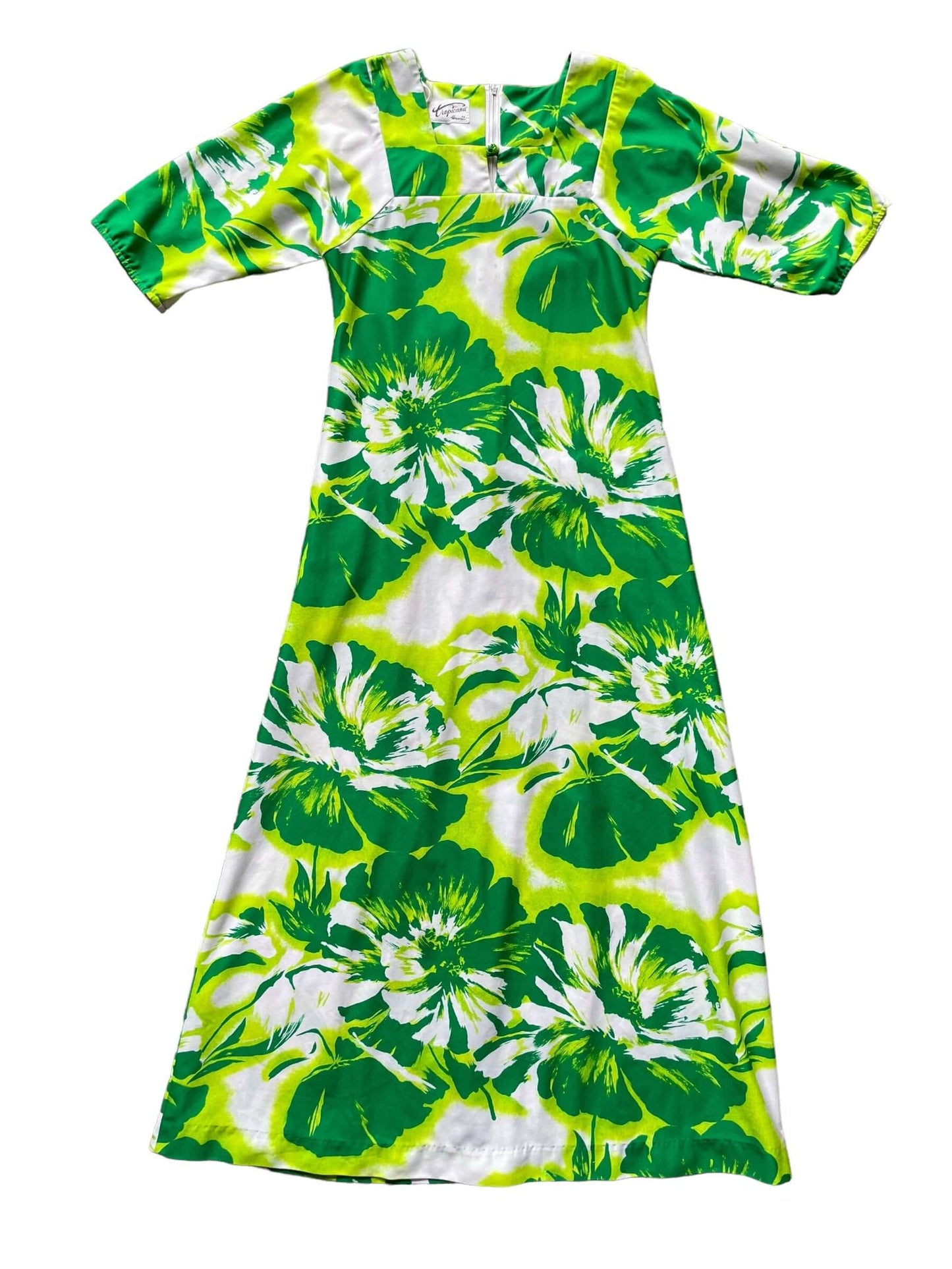 Full front view of 1960s Tropicana Hawaiian Dress M-L