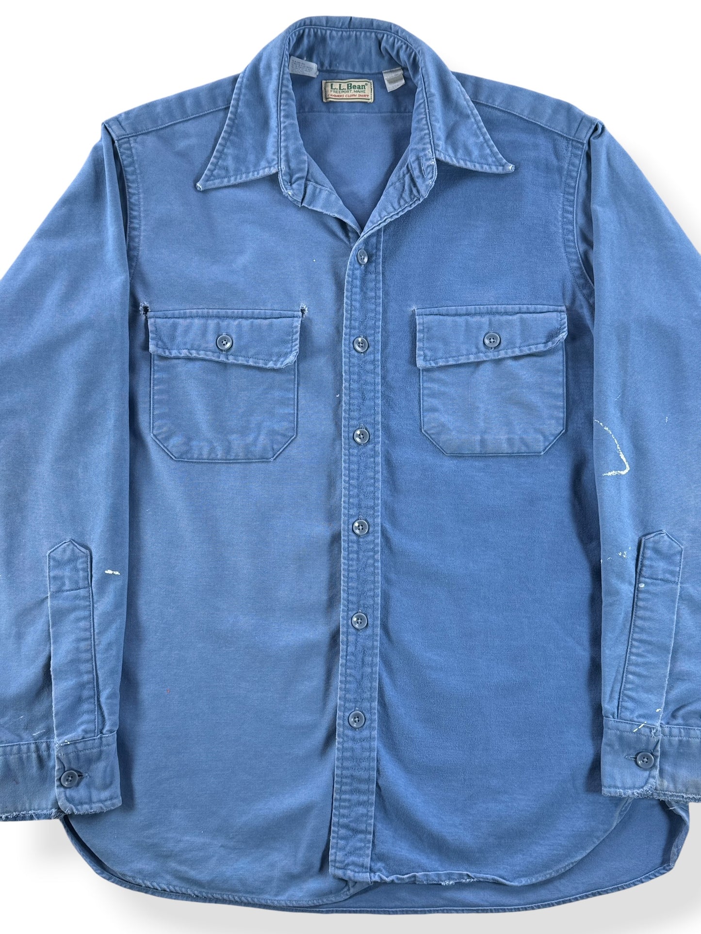 Front Close Up of Vintage LL Bean Chamois Painters Shirt SZ 15 1/2 (Fits M)