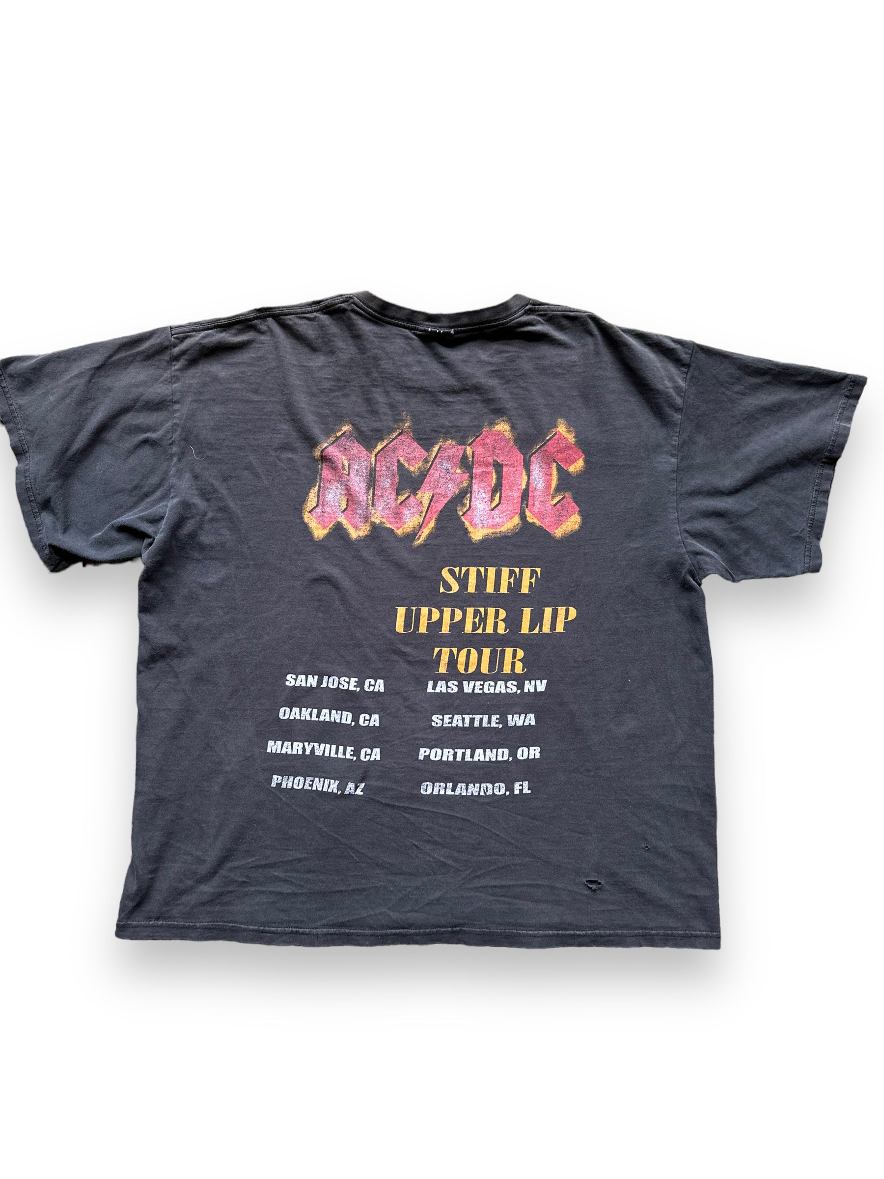 Rear View of Vintage AC/DC Stiff Upper Lip Tour Tee Size XXL |  Barn Owl Vintage Seattle | Vintage Rock Tees Seattle