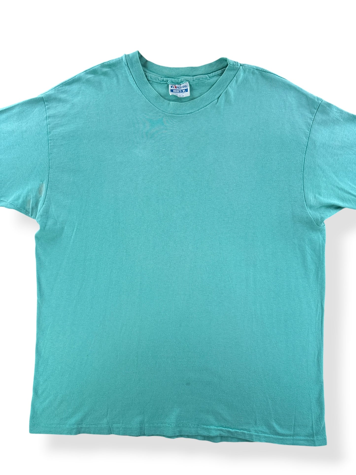 Front Close Up of Vintage Misty Teal Blank Tee SZ XXL (Fits XL)
