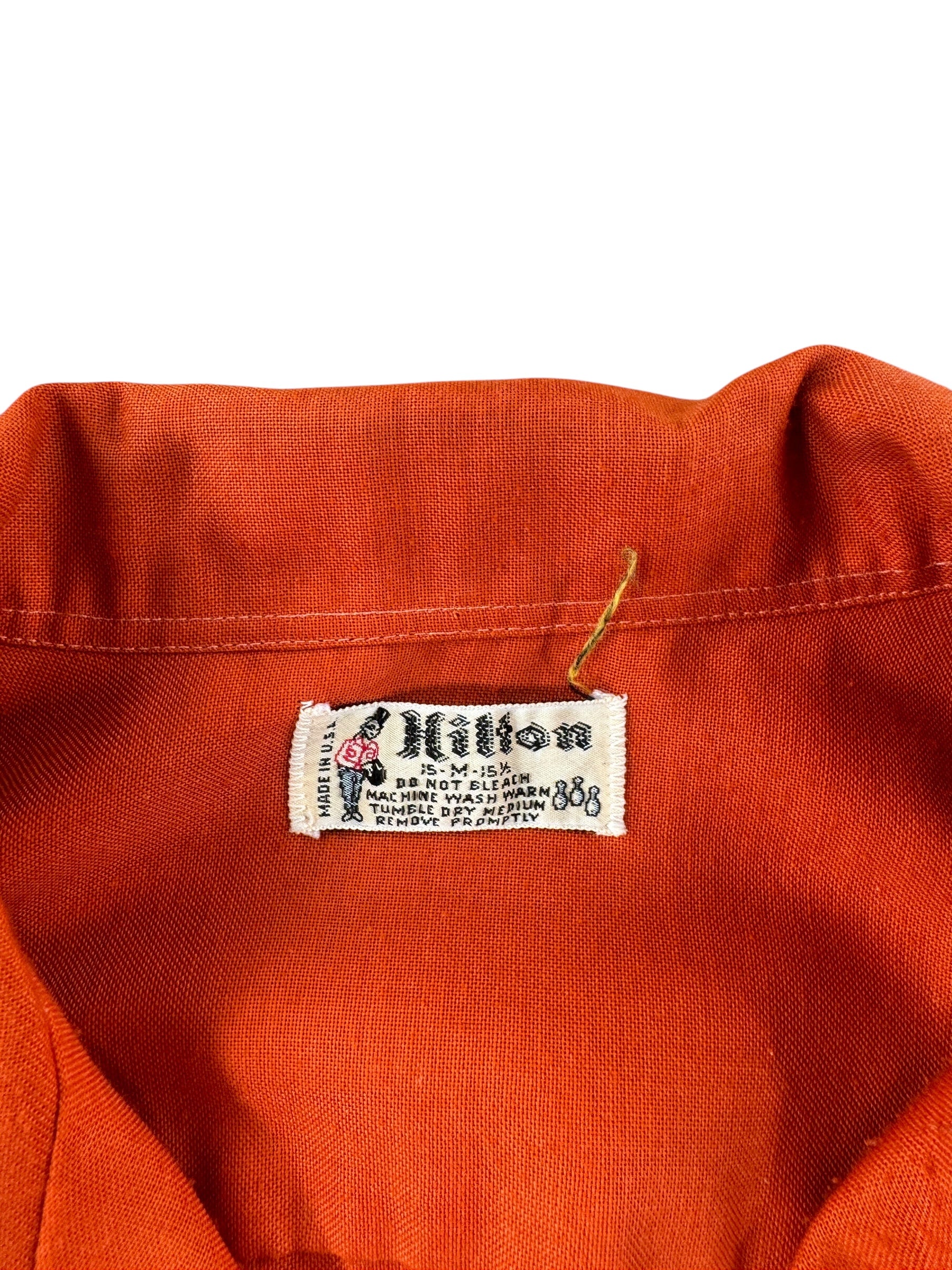 Tag on Vintage Hilton Burnt Orange Bowling Shirt SZ M