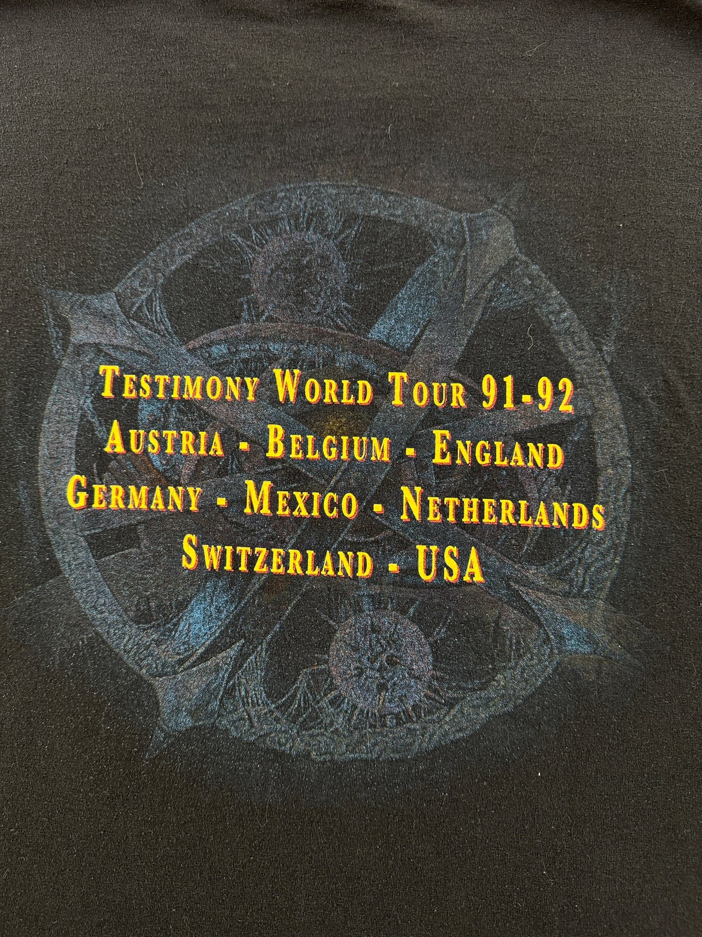 Back Graphic of Vintage Pestilence '91-'92 Tour Tee SZ L