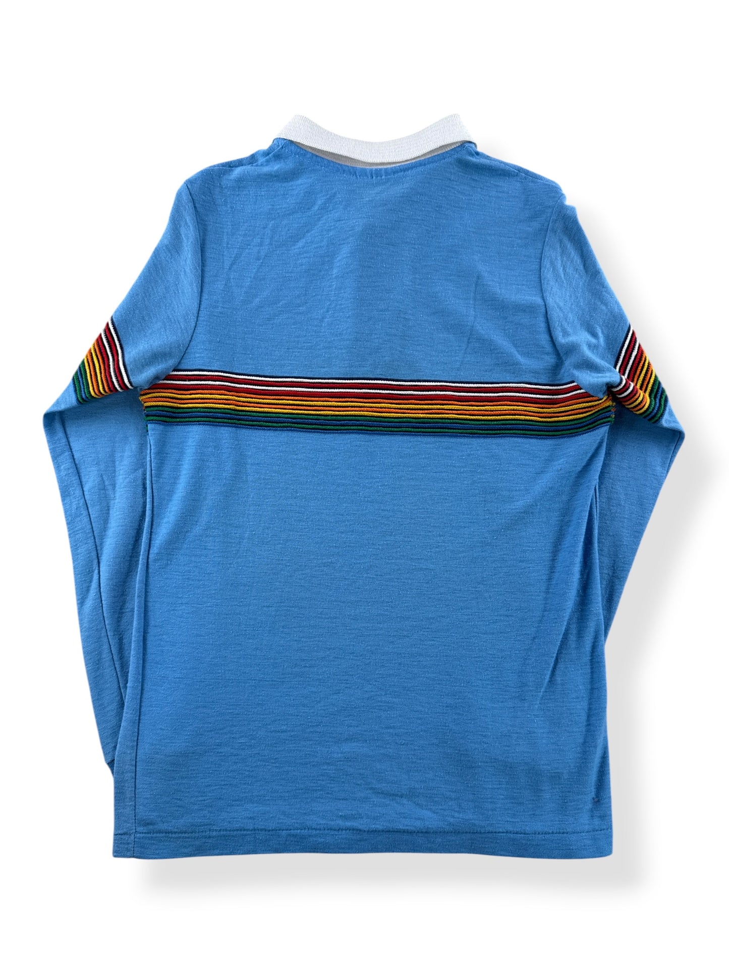 Back of Vintage Woodleaf Rainbow Stripe Polo Shirt SZ S