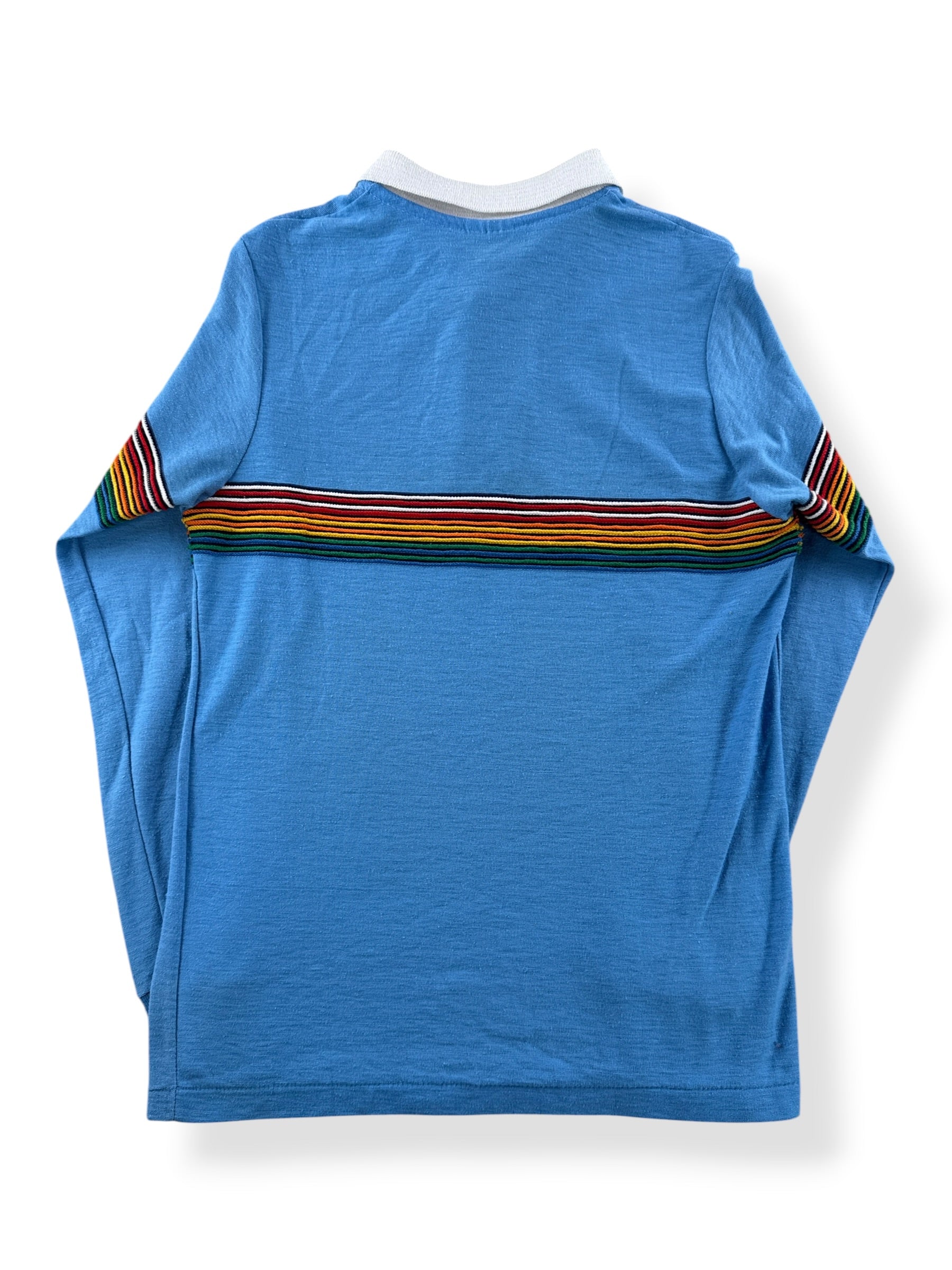 Back of Vintage Woodleaf Rainbow Stripe Polo Shirt SZ S