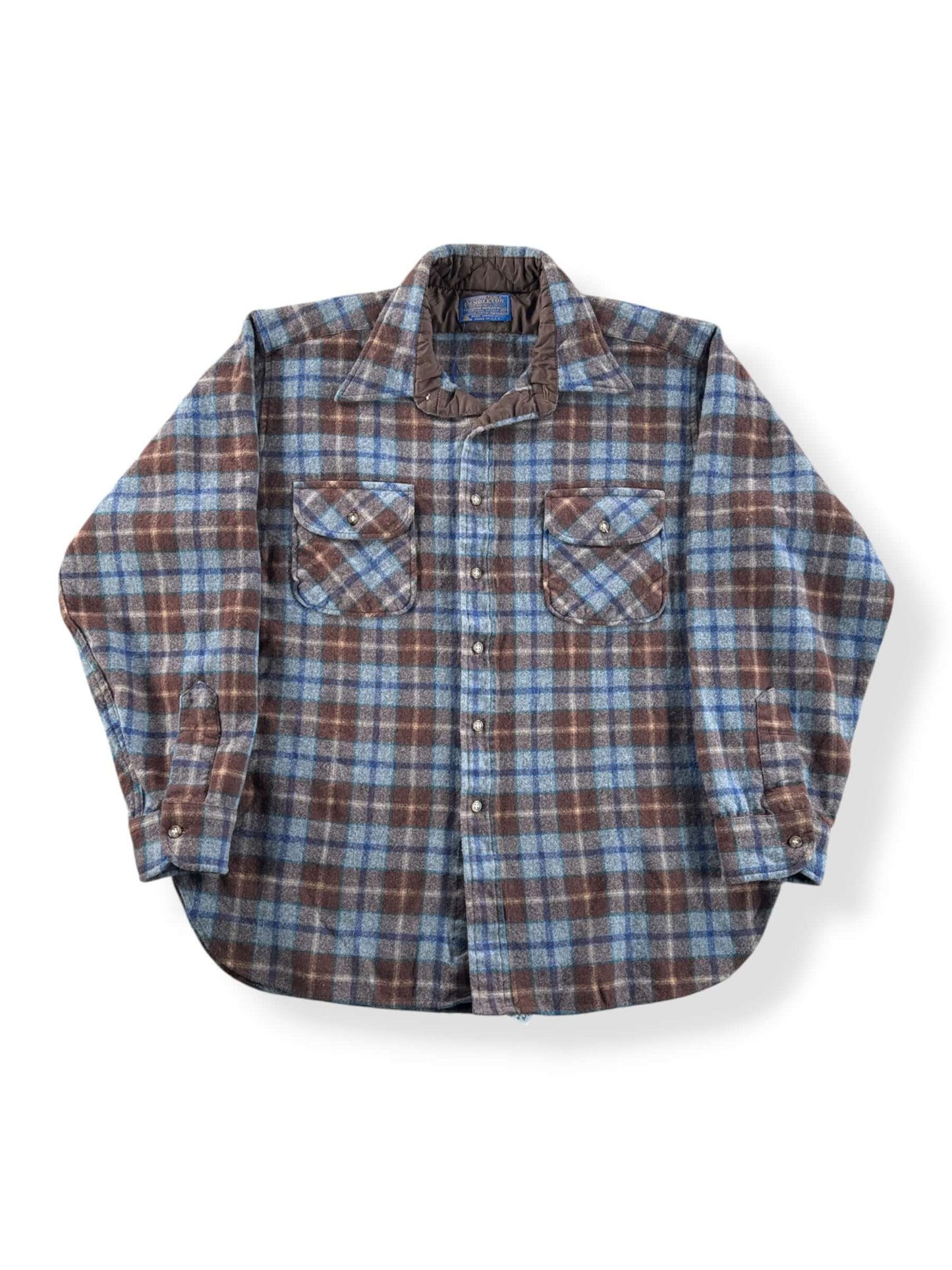 Front of Vintage Brown & Blue Pendleton Flannel SZ XL (Fits L)