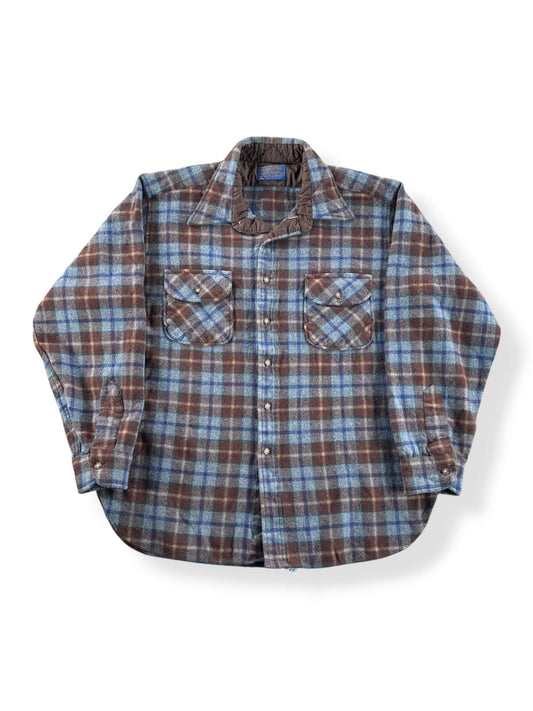 Front of Vintage Brown & Blue Pendleton Flannel SZ XL (Fits L)