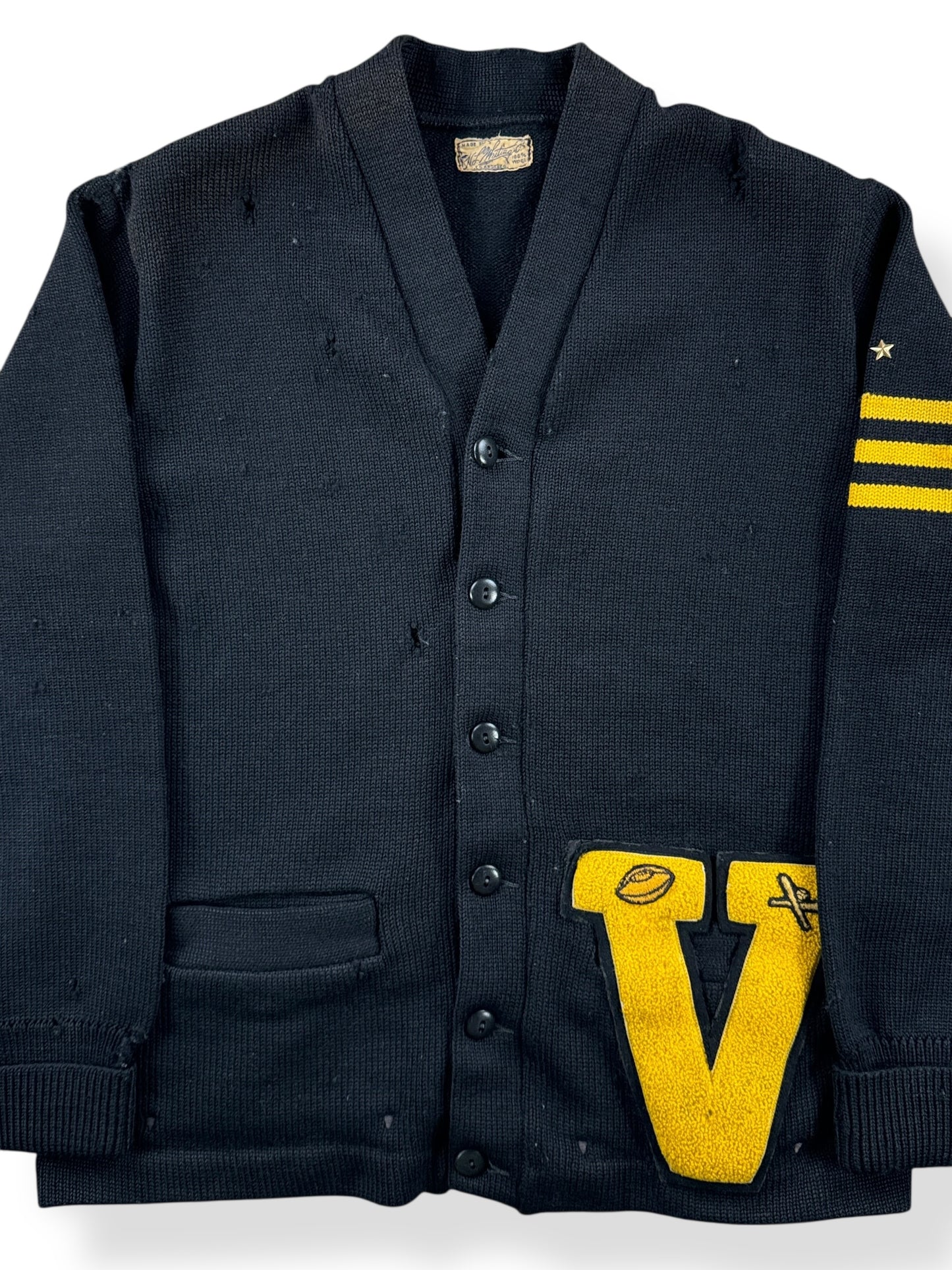 Front Close Up of Vintage Whitings Varsity Sweater SZ M AS IS