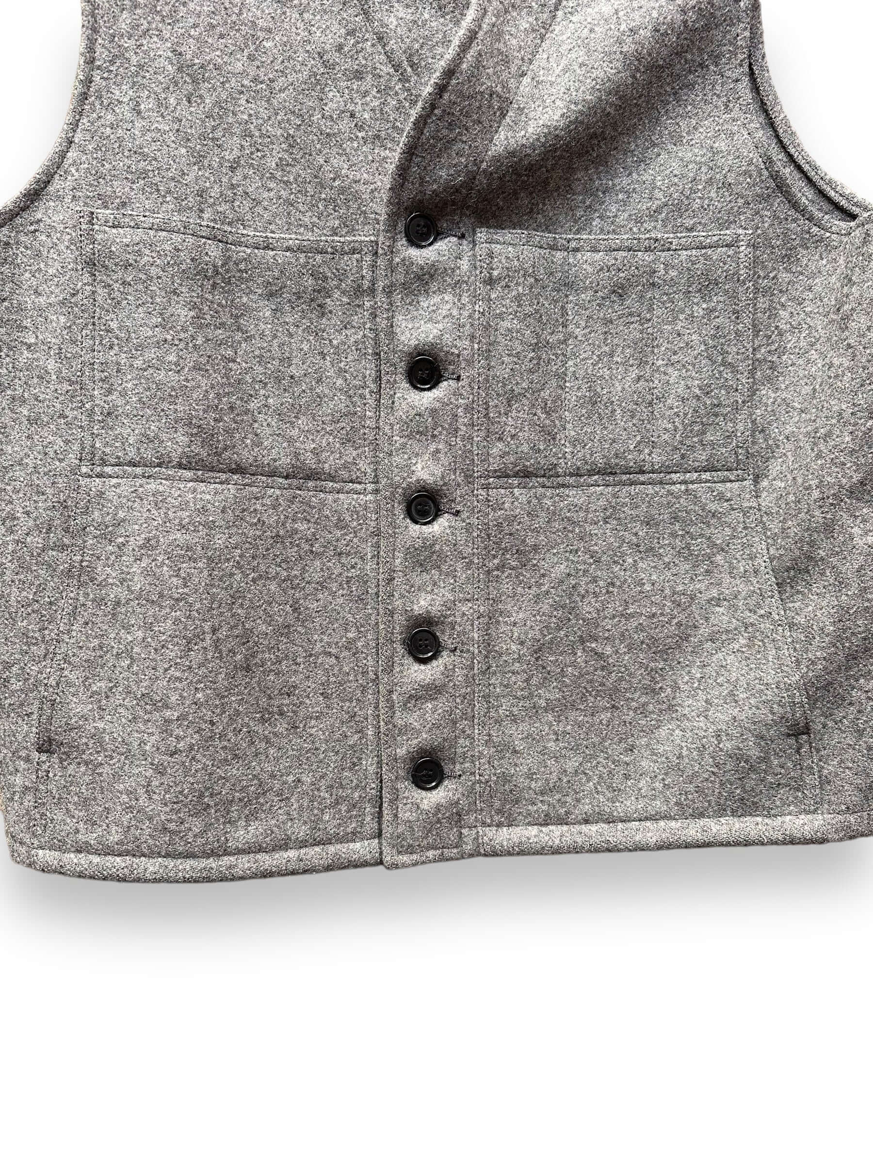 Lower Front View of Vintage Filson Heather Grey Vest SZ 46 |  Vintage Filson Vest