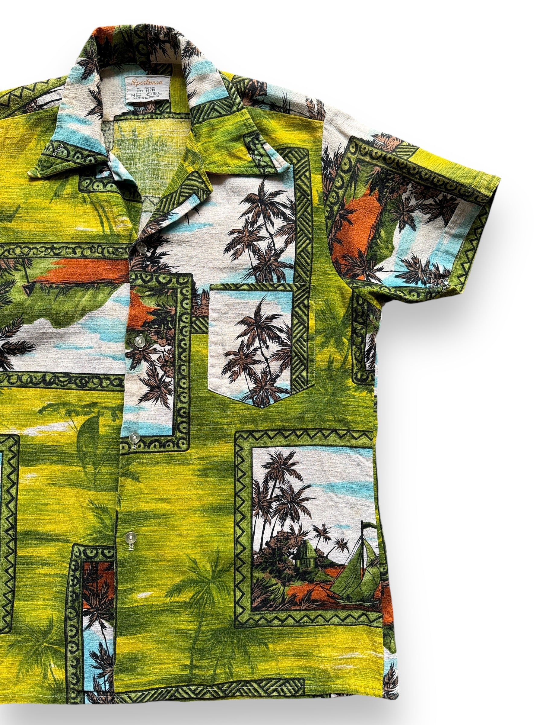 front left of Vintage Sportsman Barkcloth Aloha Shirt SZ M