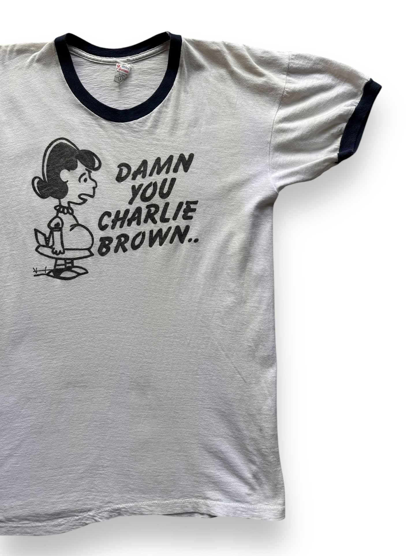 front left of Vintage Charlie Brown Ringer Tee SZ M