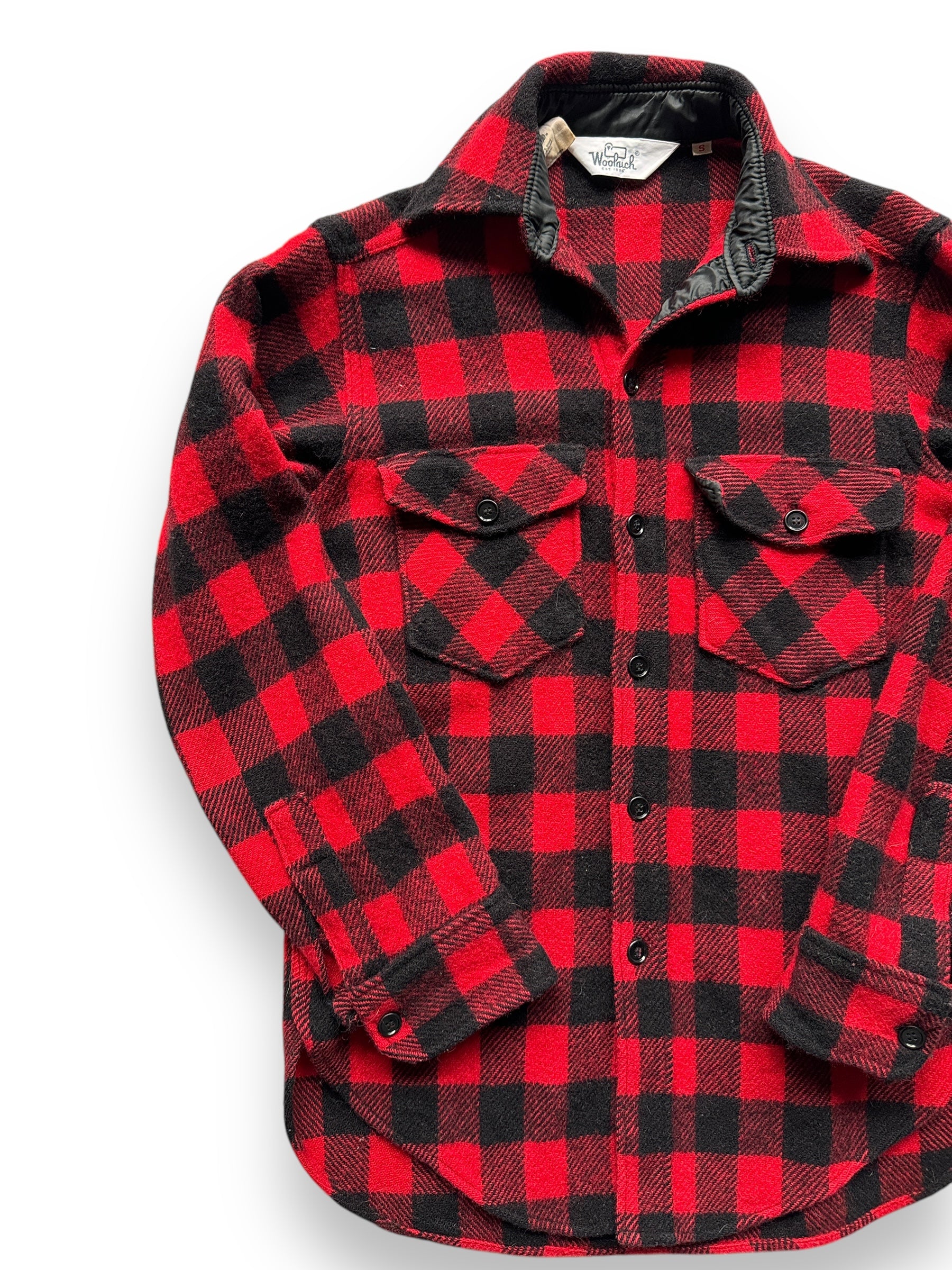 front right of Vintage Woolrich Buffalo Plaid Wool Flannel SZ S