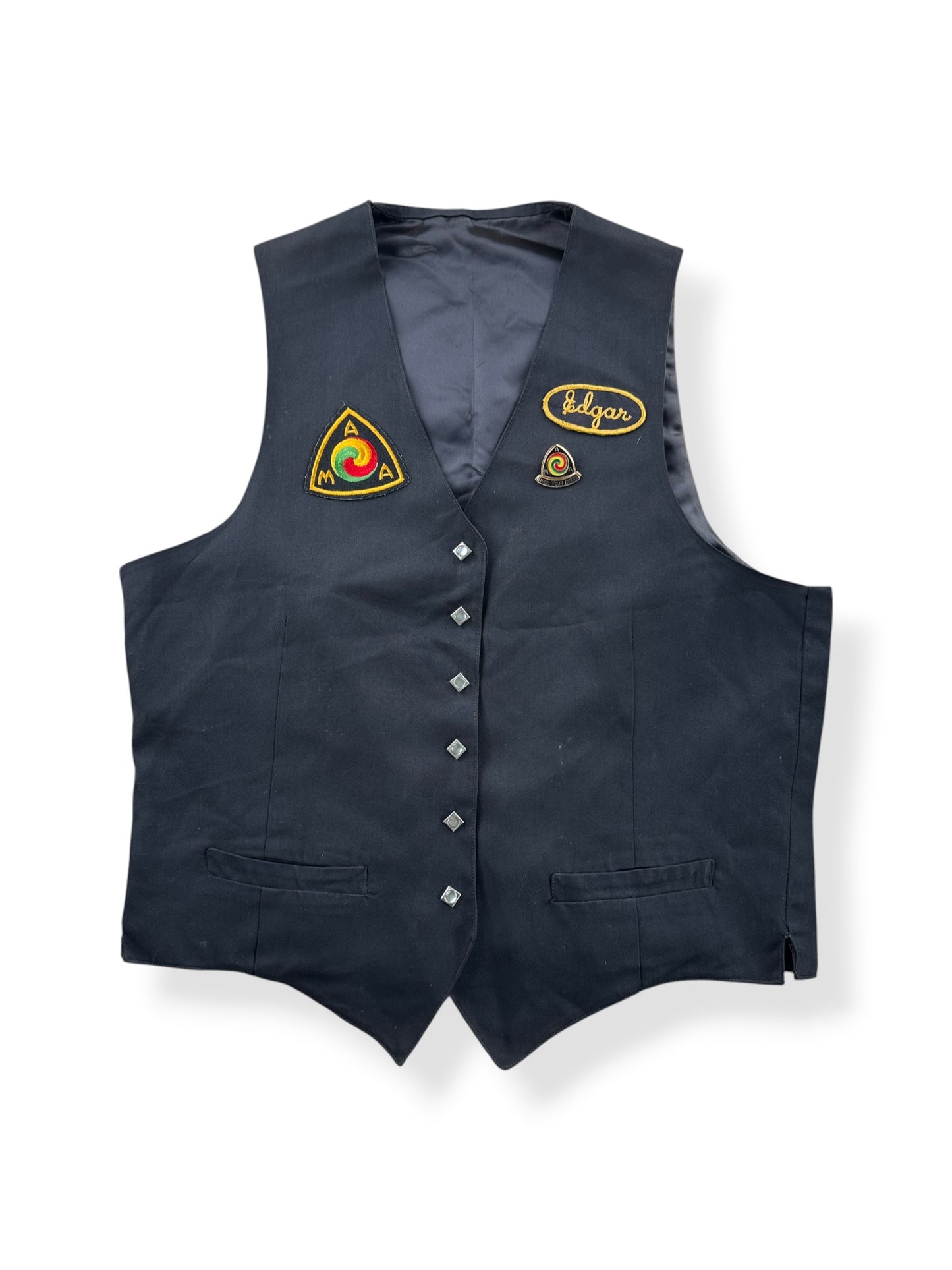 Front of Vintage Hummingbirds "Edgar" Motorcycle Club Member Vest SZ M
