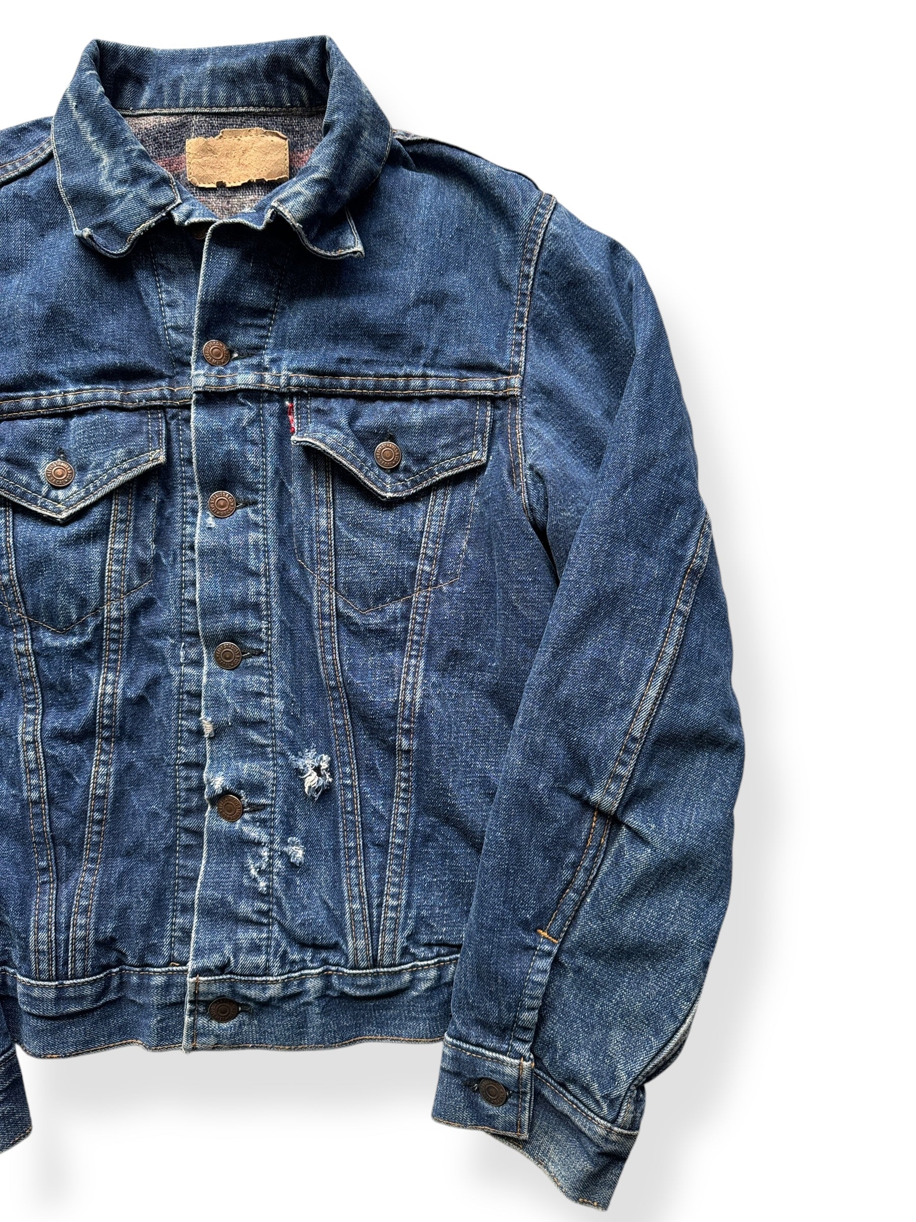 Front Left of Vintage Big "E" Levis Blanket Lined Type III Trucker Jacket SZ M AS IS