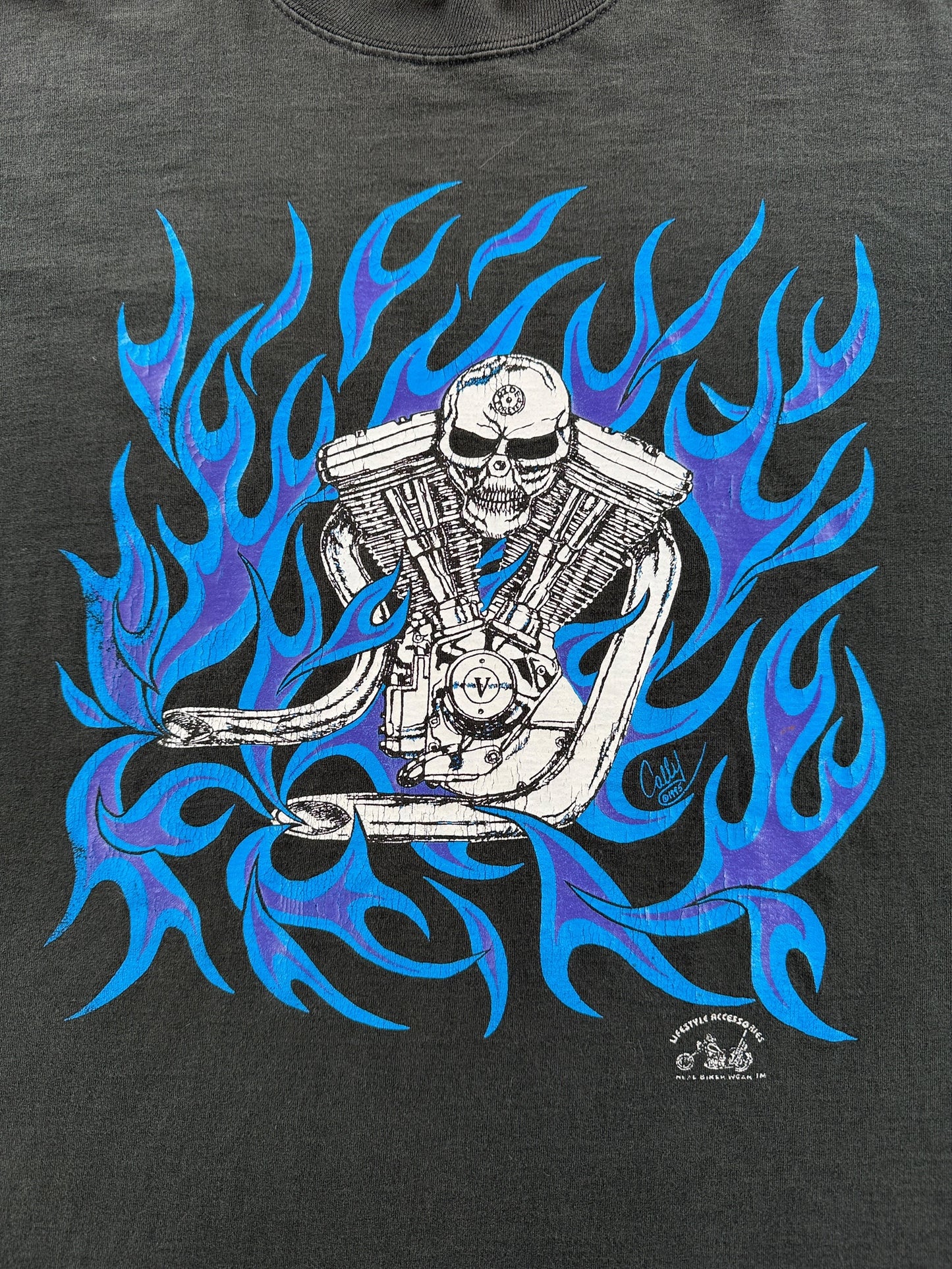 Graphic of Vintage Lifestyle Accessories Flames and Engine Tee SZ L