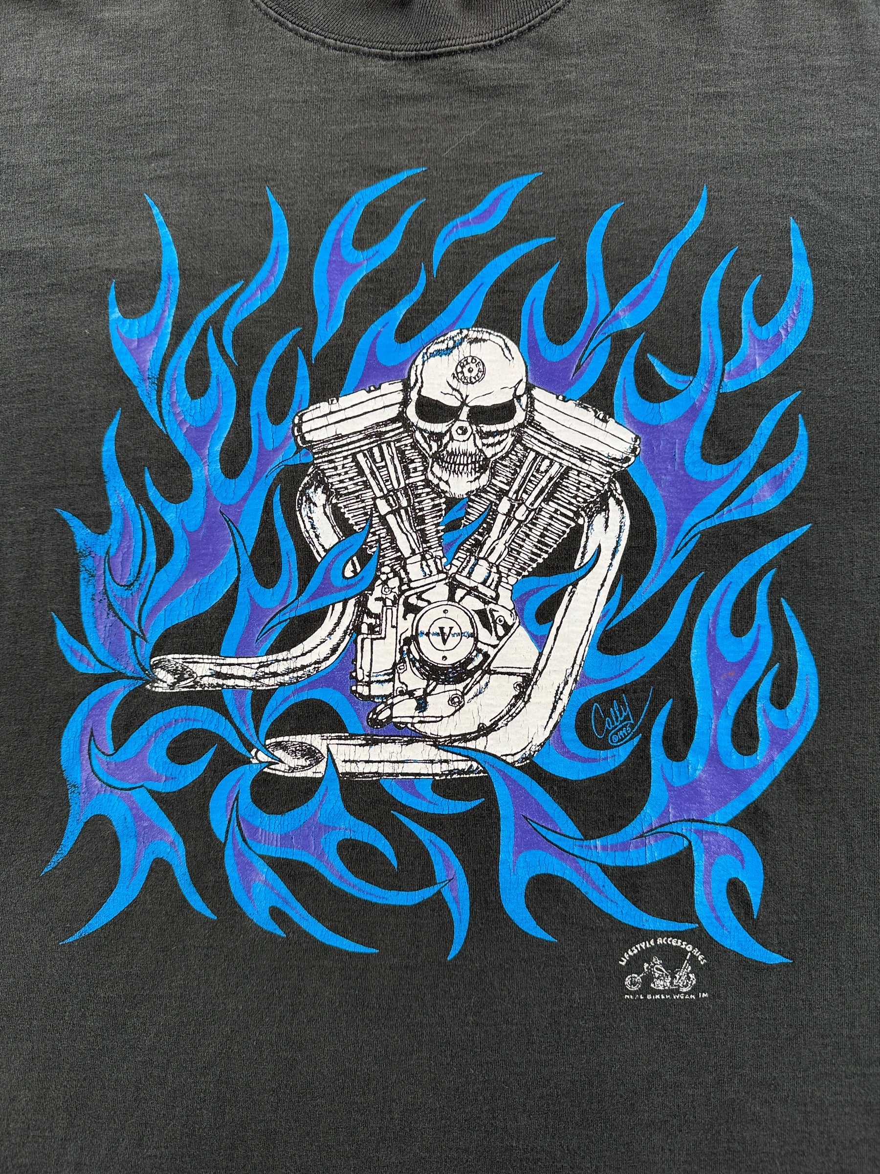 Graphic of Vintage Lifestyle Accessories Flames and Engine Tee SZ L