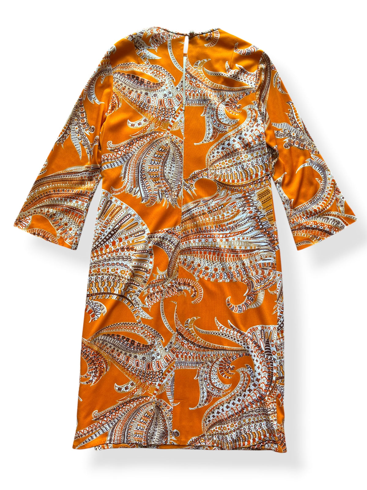 Back of Vintage Orange Paisley Shift Dress SZ M