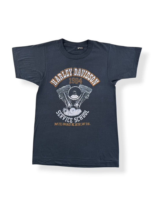 Front of Vintage Harley Davidson Service School Milwaukee Tee SZ S (Fits XS)