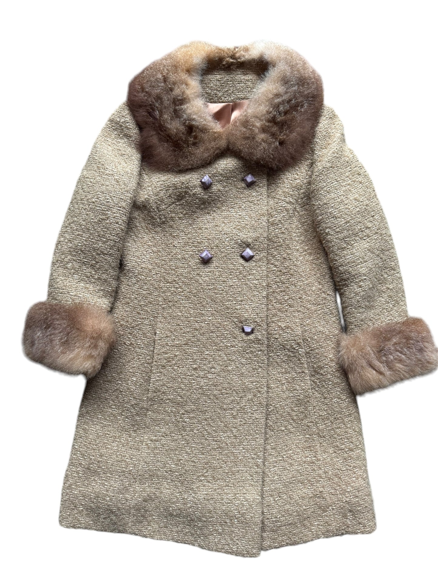 Front view of 1960s Pickfair Place Mink Collar Coat L
