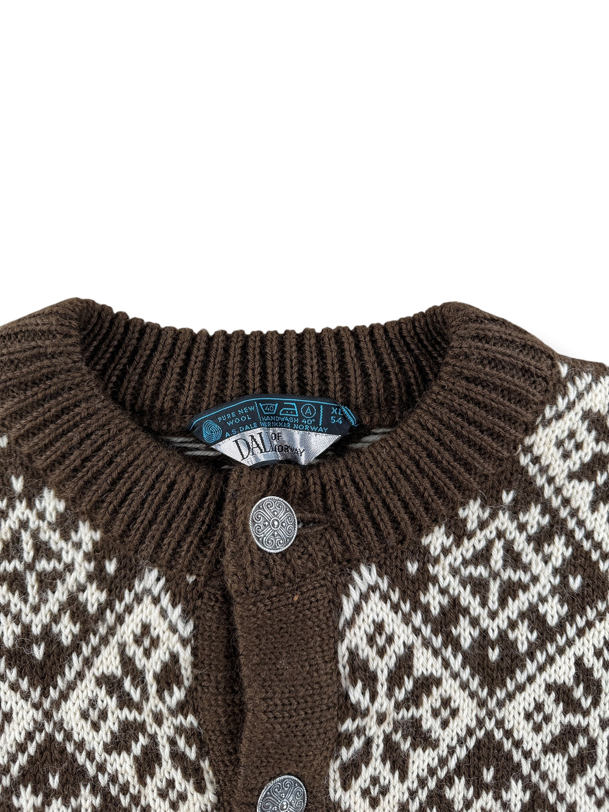 Collar on Vintage Dale Of Norway Brown Cardigan SZ XL (Fits M)