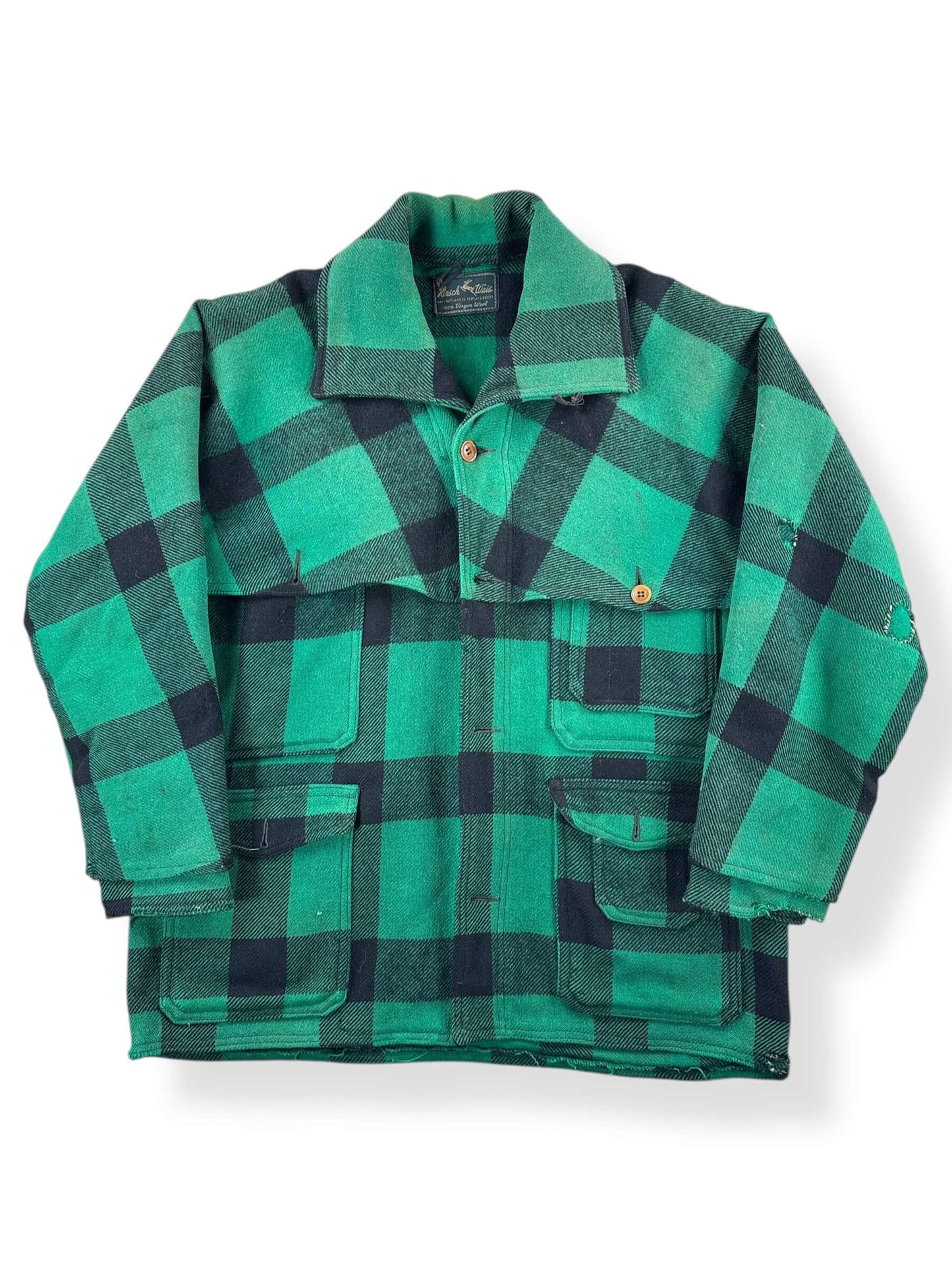 Front of Vintage Hirsch Weis Green Plaid Cape Coat SZ M