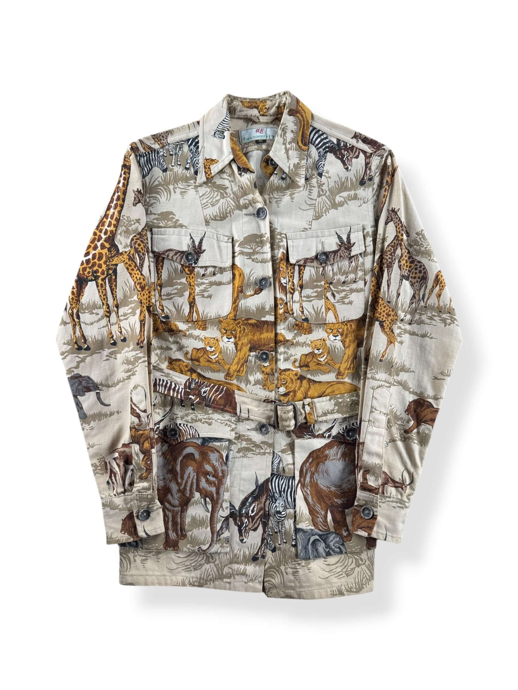 Front of Vintage 60s Abercrombie & Fitch Safari Animal Print Jacket SZ 10 (Fits XS/S)