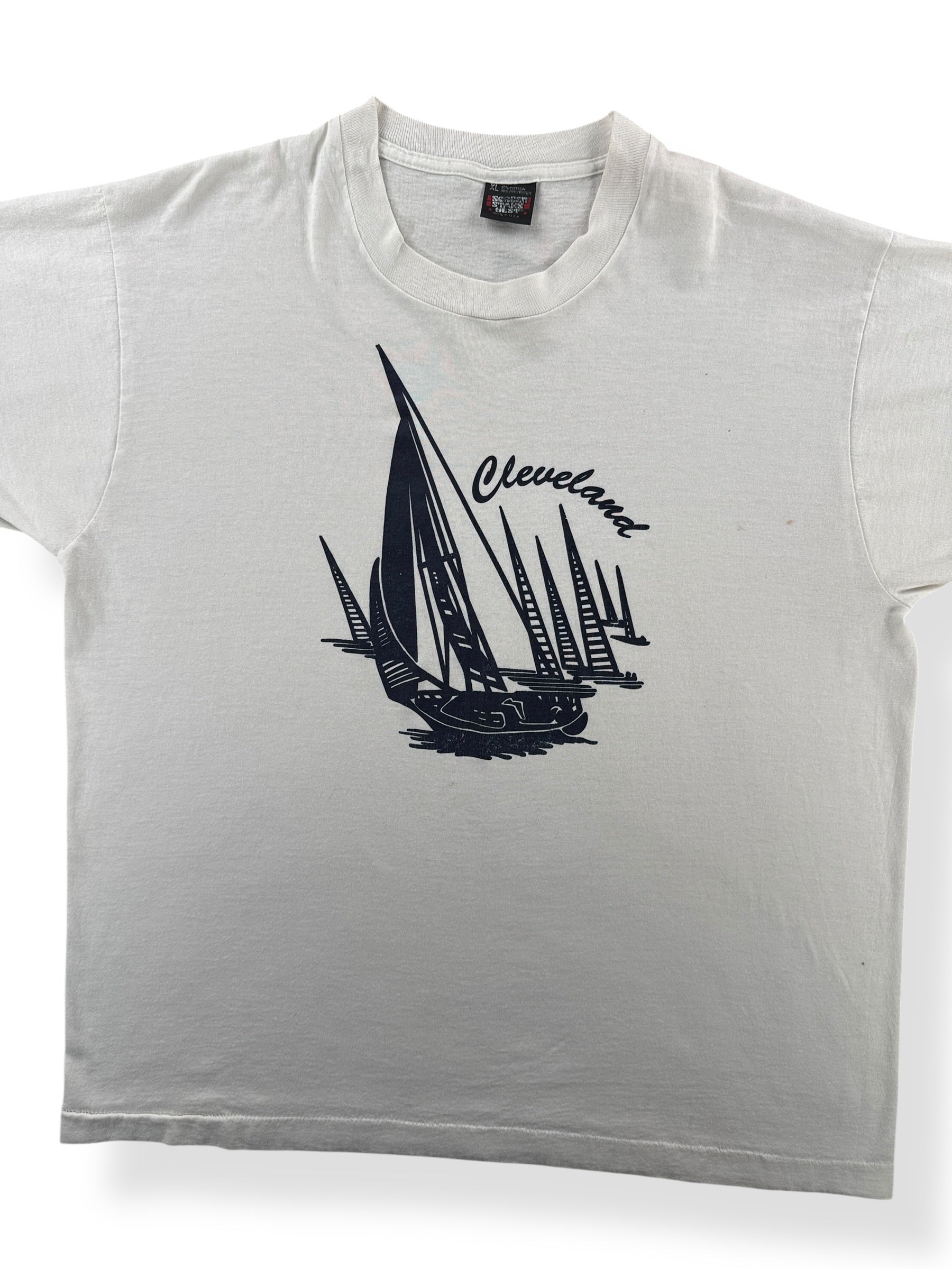 Front Close Up of Vintage Cleveland Sailboat Tee SZ XL