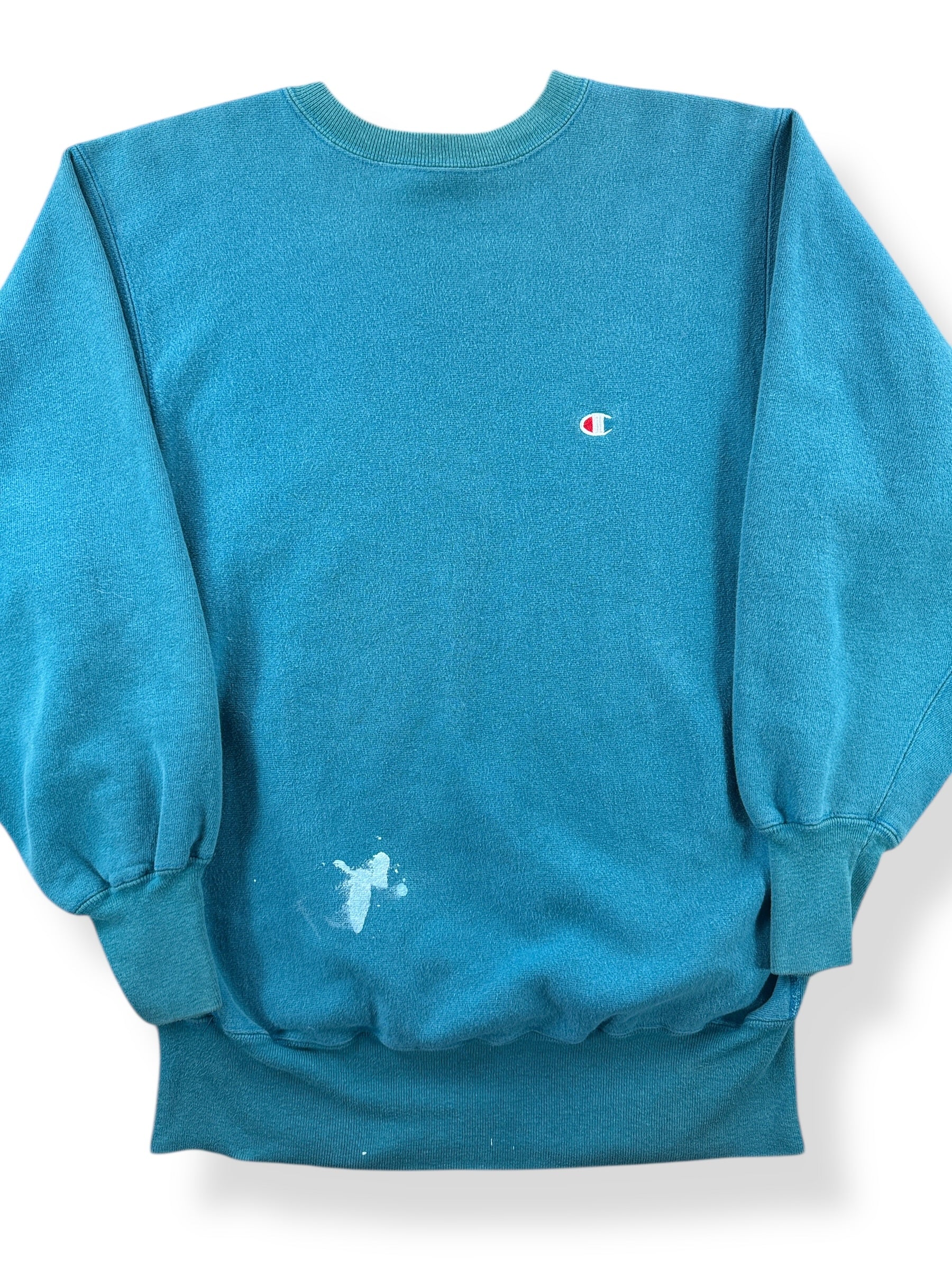 Front Close Up of Vintage Teal Champion Reverse Weave Crewneck SZ XL (Fits M)