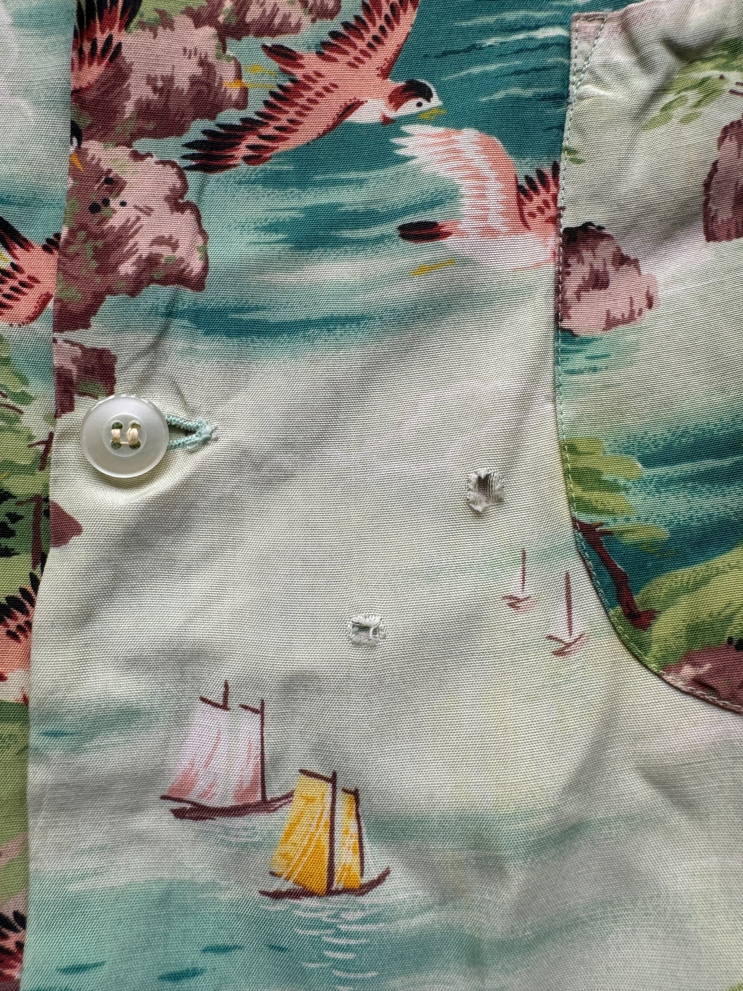 Vintage Made in Japan Boats and Birds Motif Penney's Aloha Shirt SZ M