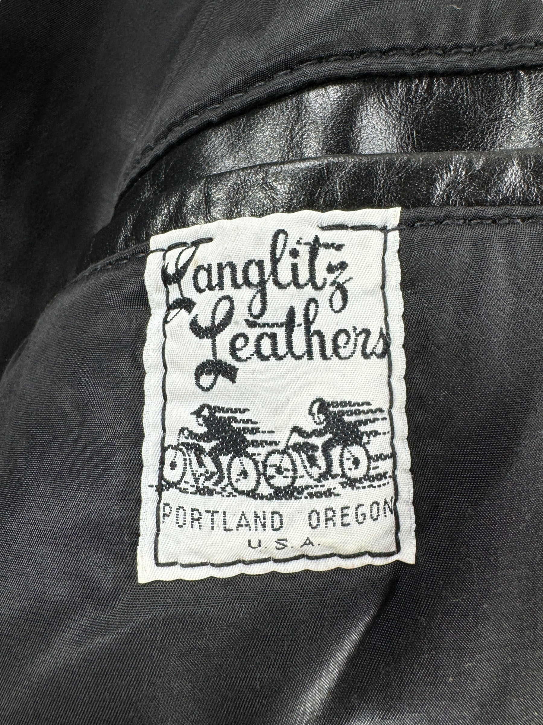 Label on Vintage Langlitz Columbia Leather Jacket SZ S