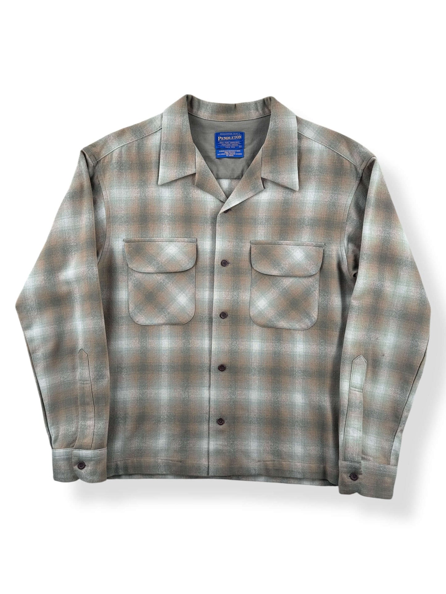 Front of Vintage Made in Mexico Pendleton Beige & Green Plaid Board Shirt SZ L