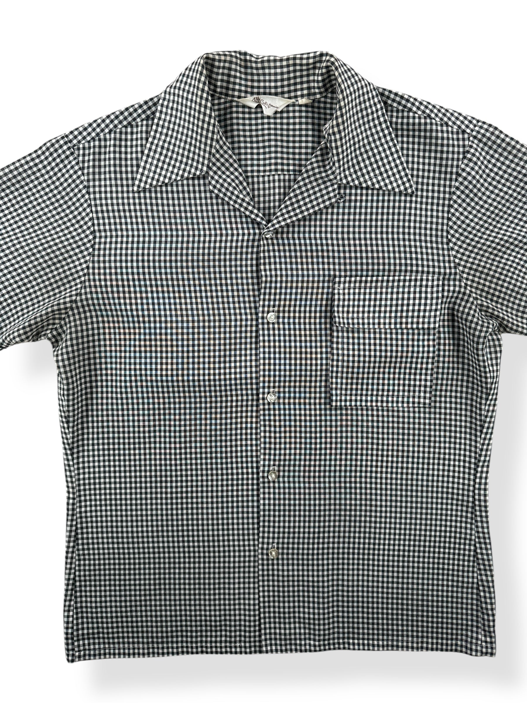 Front Close Up of Vintage Mr California Black Gingham Loop Collar Shirt SZ M