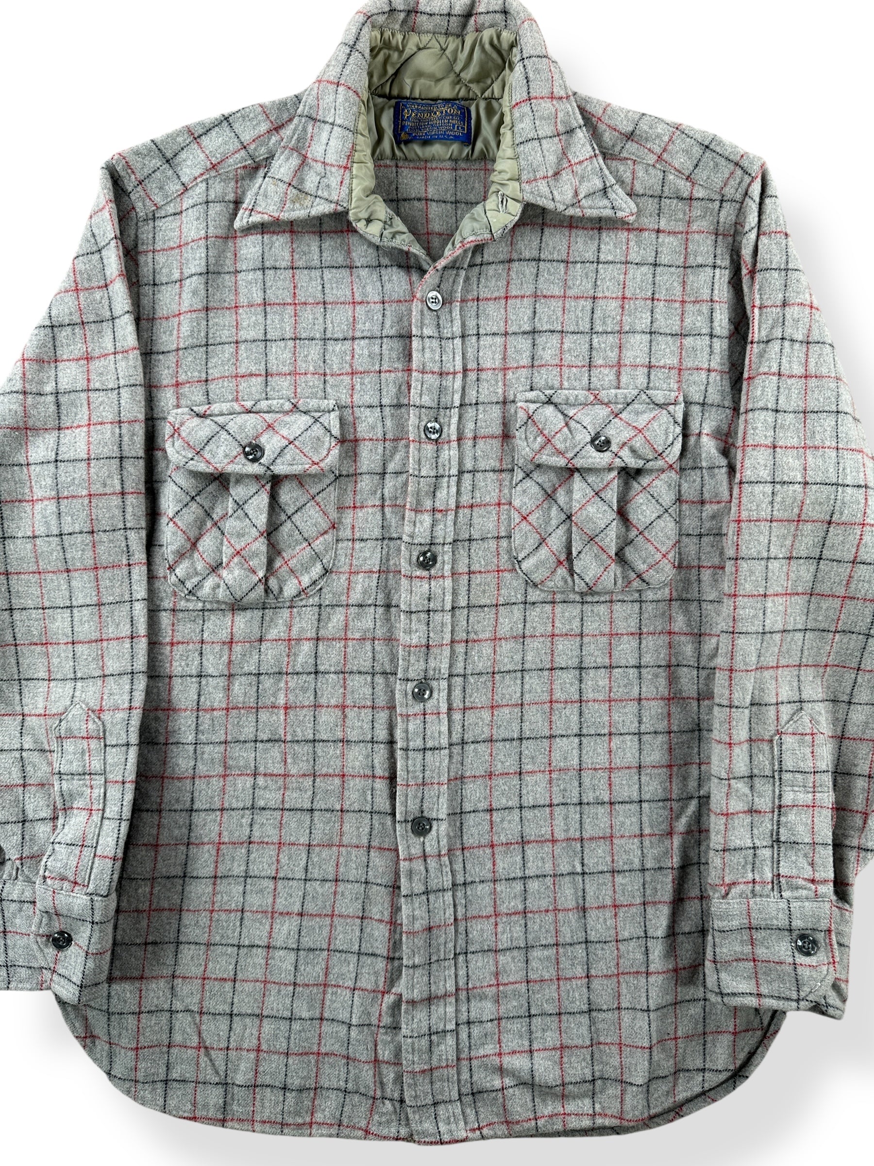 Front Close Up of Vintage Pendleton Grey Flannel SZ L