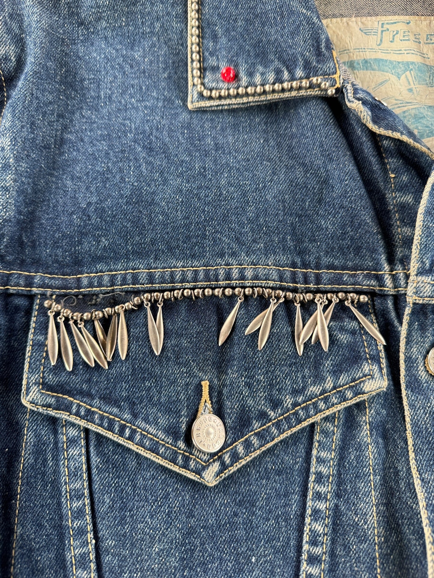 Studding on Vintage 90s Studded & Charmed Freego Trucker Jacket SZ L
