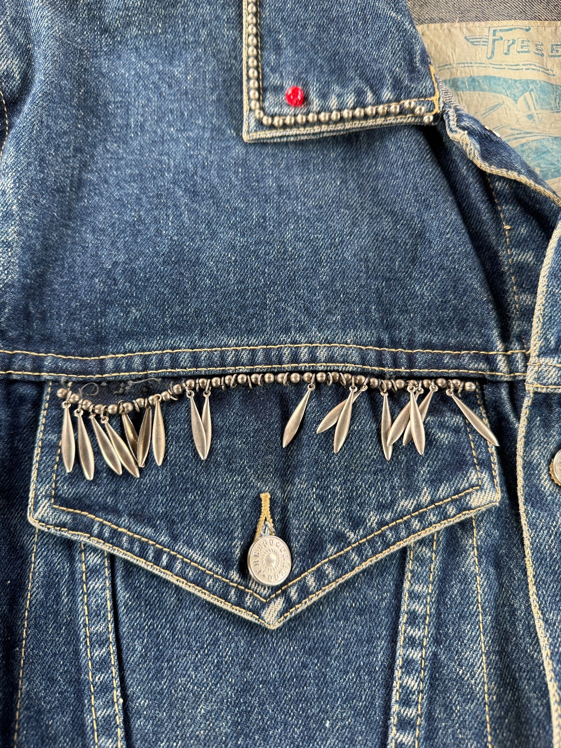 Studding on Vintage 90s Studded & Charmed Freego Trucker Jacket SZ L