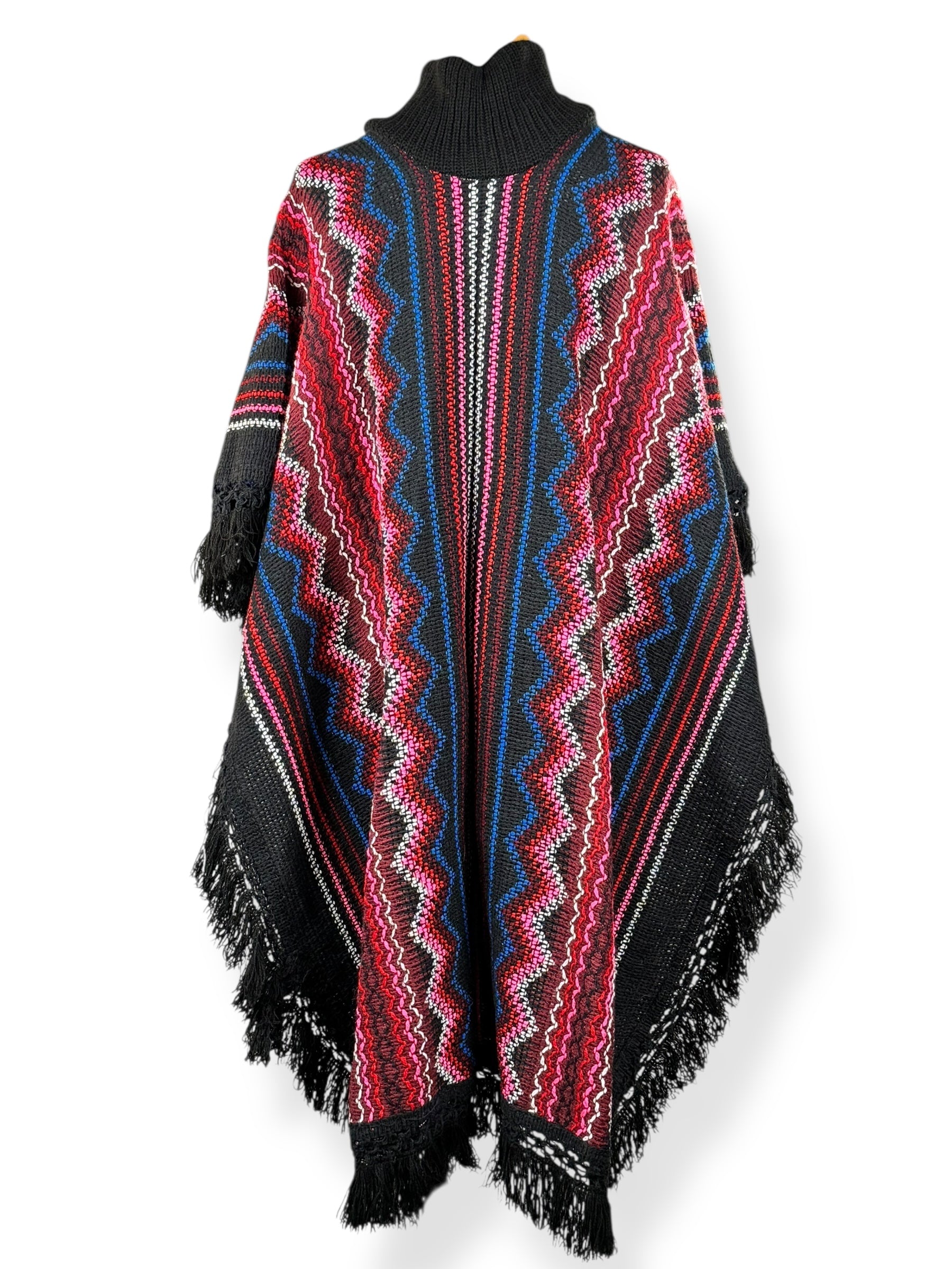 Back view of 1970s Colorful Acrylic Poncho L