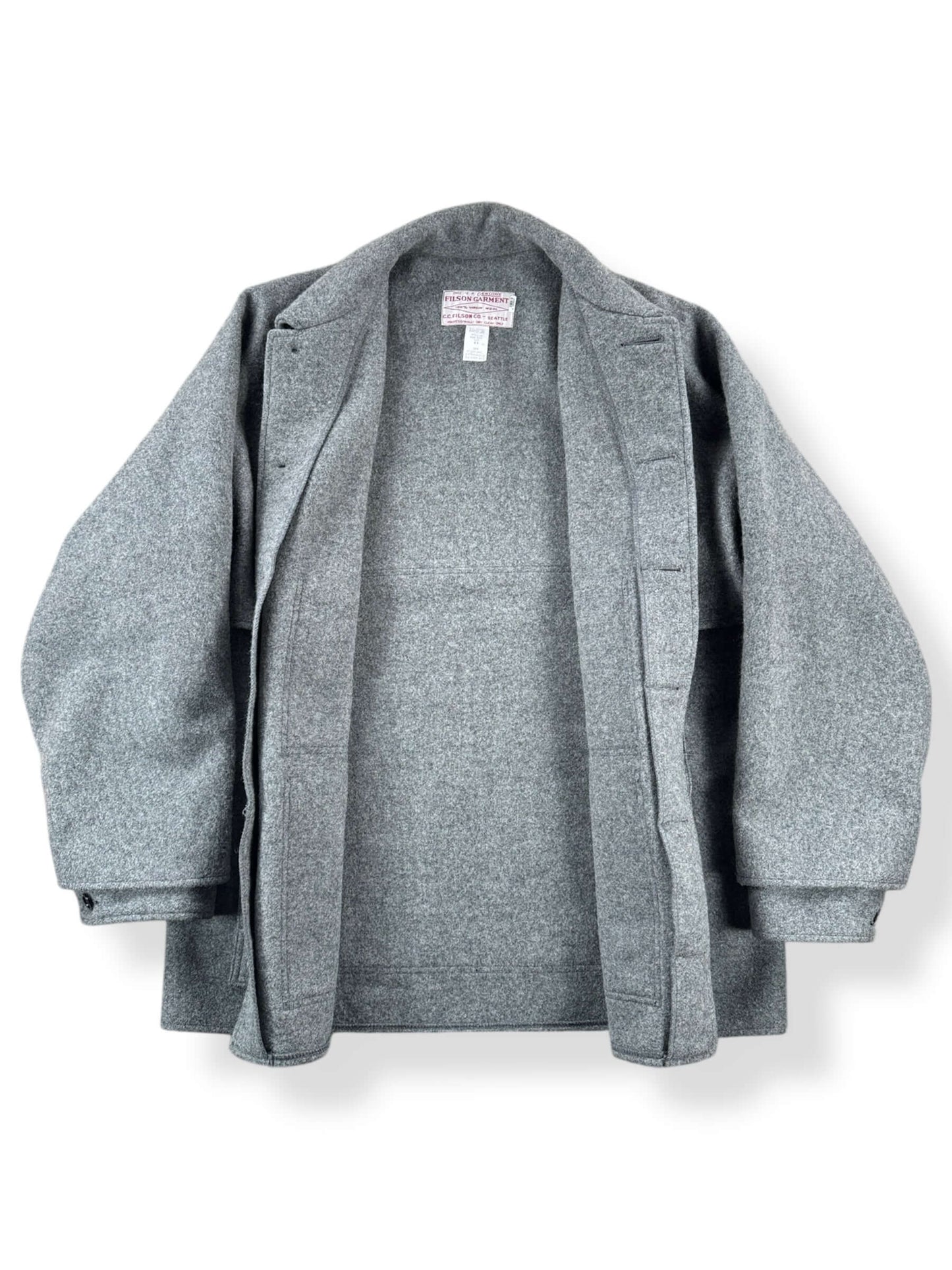 Inside of Vintage Filson Grey Double Mackinaw Coat SZ 44