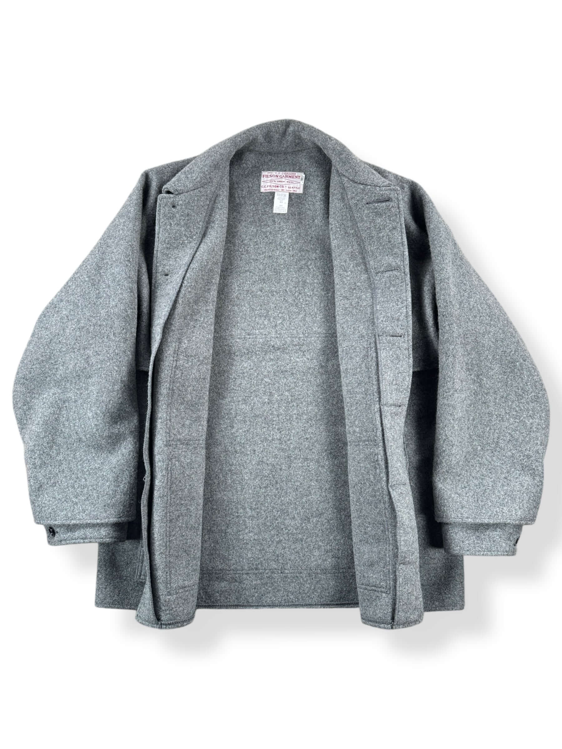 Inside of Vintage Filson Grey Double Mackinaw Coat SZ 44