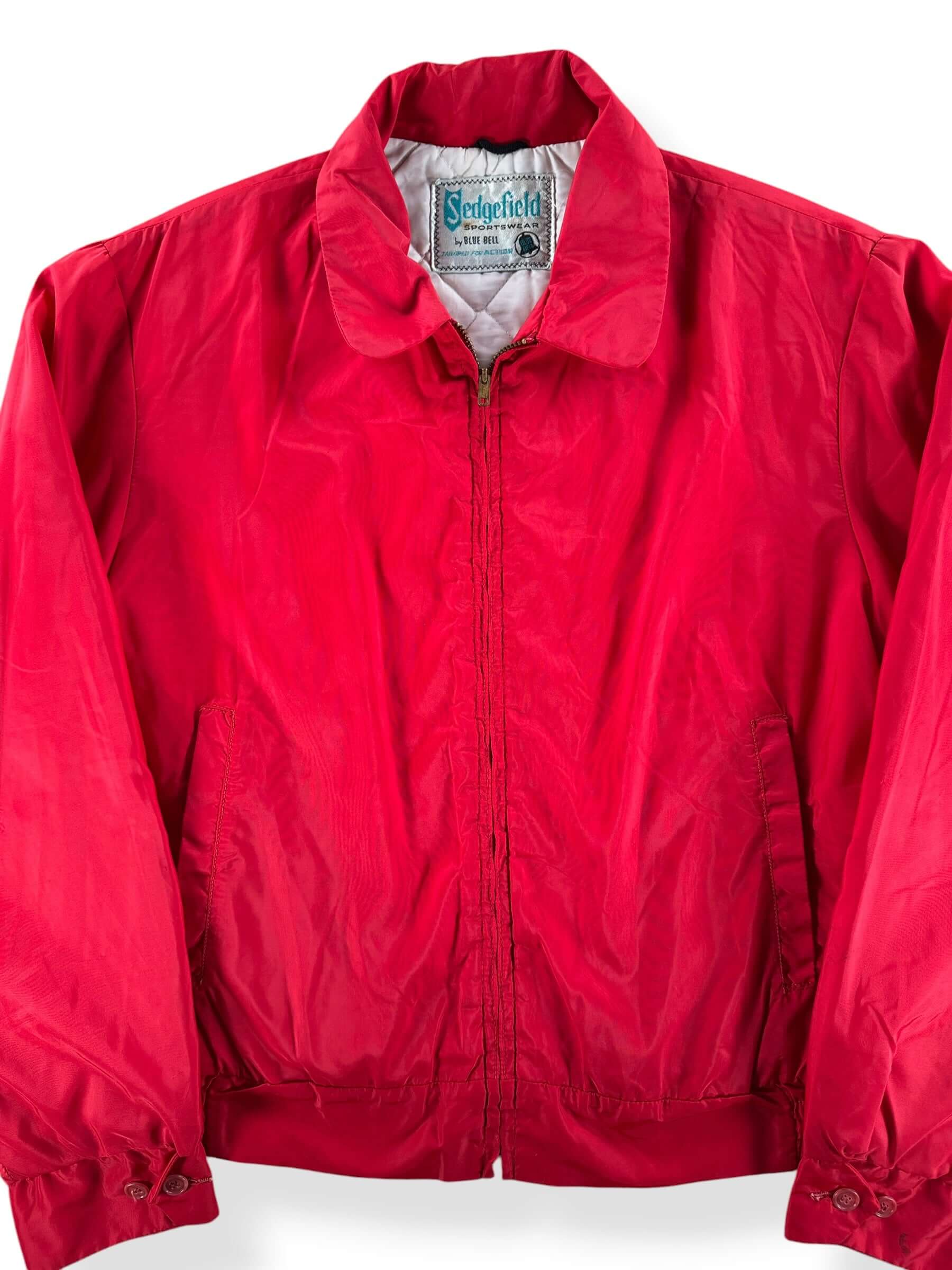 Front Close Up of Vintage 60s Red Blue Bell Zip Jacket SZ 42