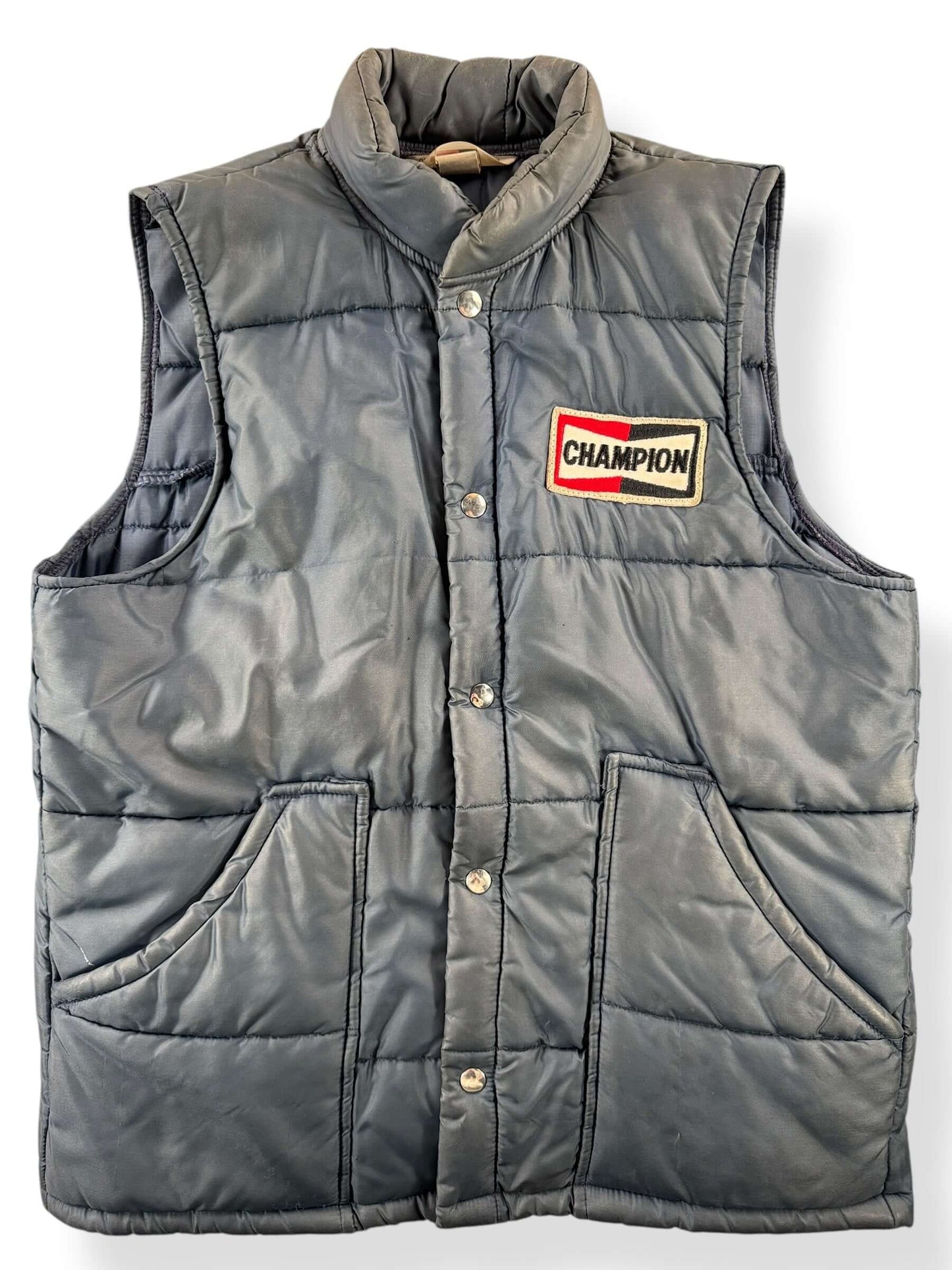 Front Close Up of Vintage Champion Puffer Vest SZ M