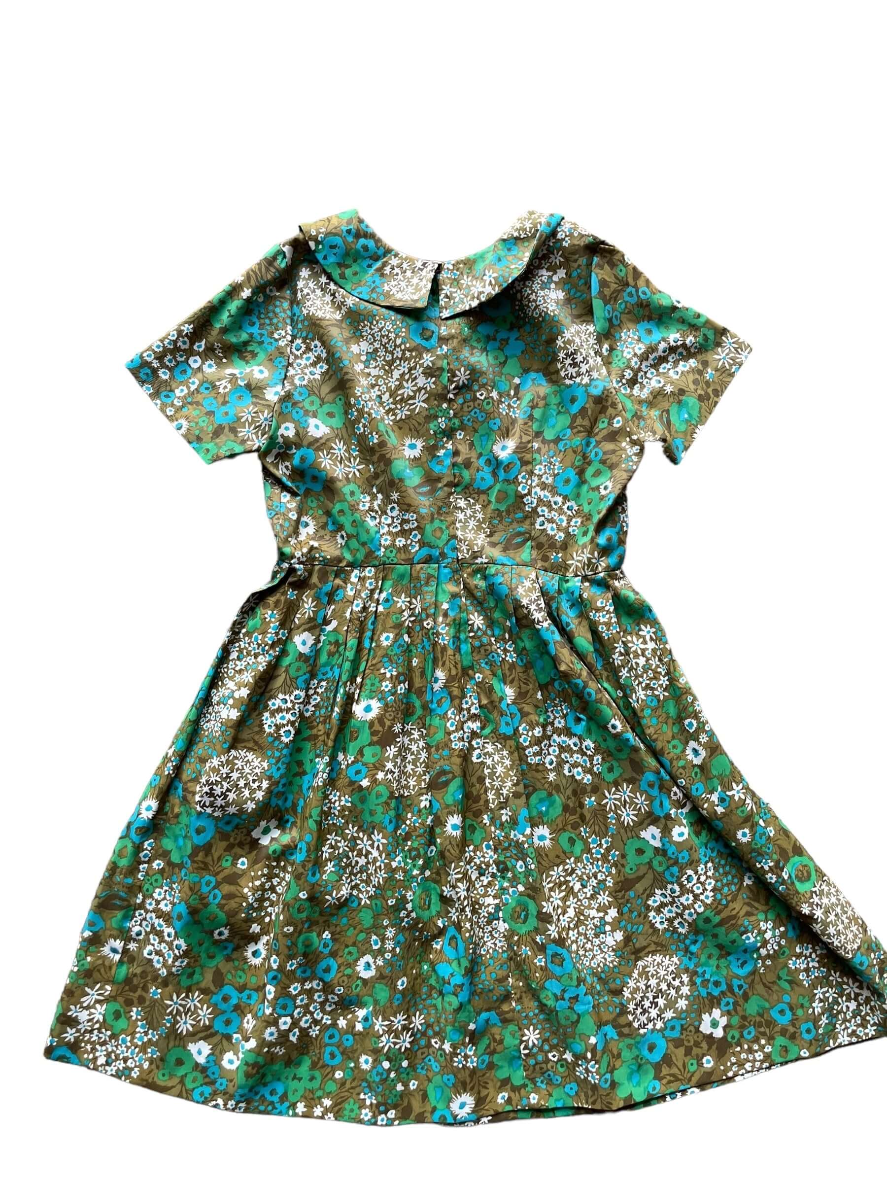 Back view 1960s Green Floral Babydoll Dress L