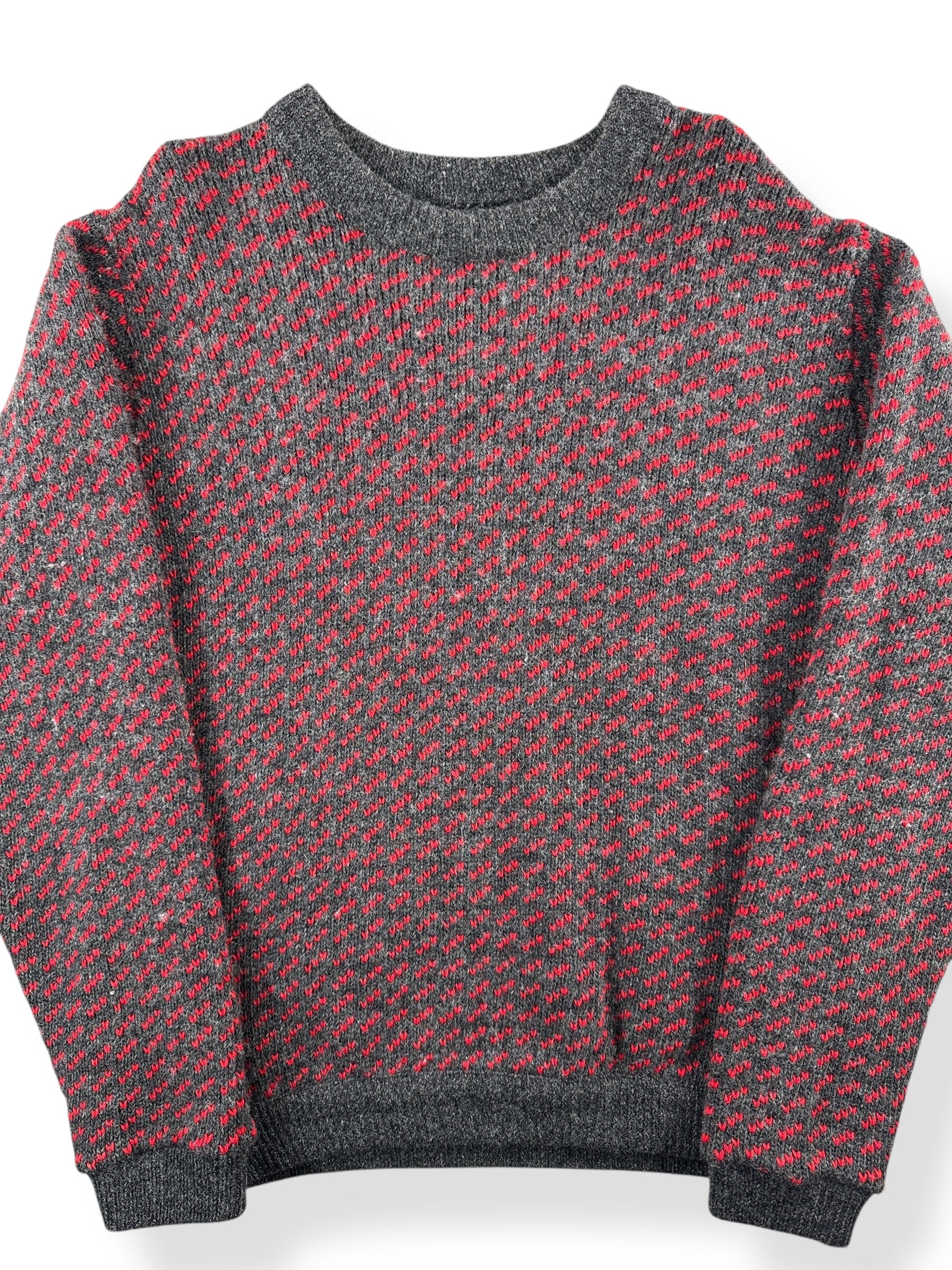 Front Close Up of Vintage Red & Grey L.L. Bean Nordic Birdseye Sweater SZ M