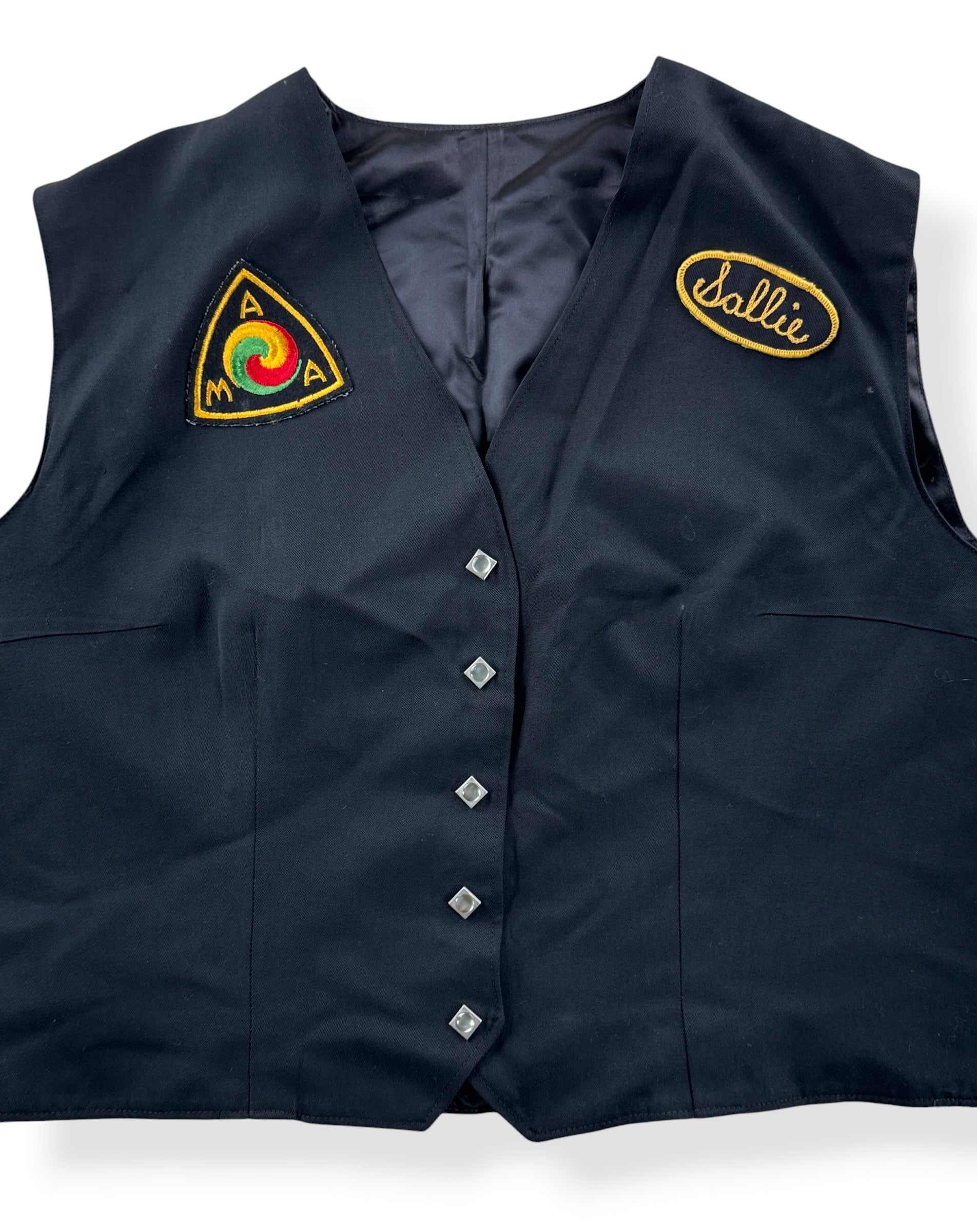Close-up of Vintage Hummingbirds "Sallie" Motorcycle Club Member Vest SZ M
