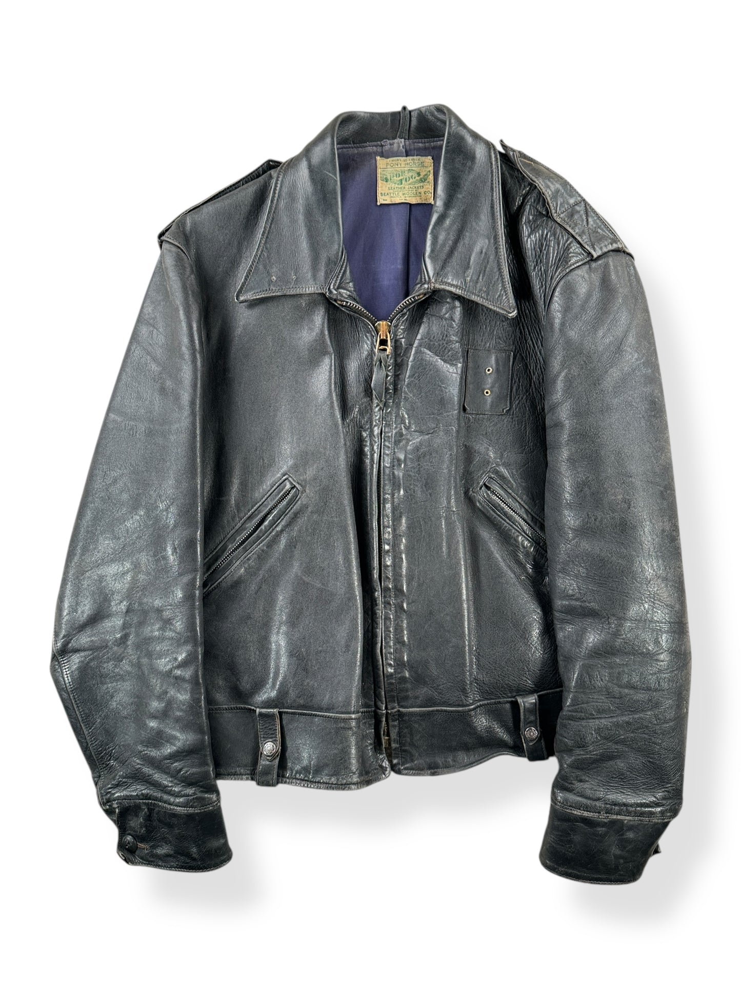 Front of Vintage Sport Togs Police Leather Jacket SZ 46