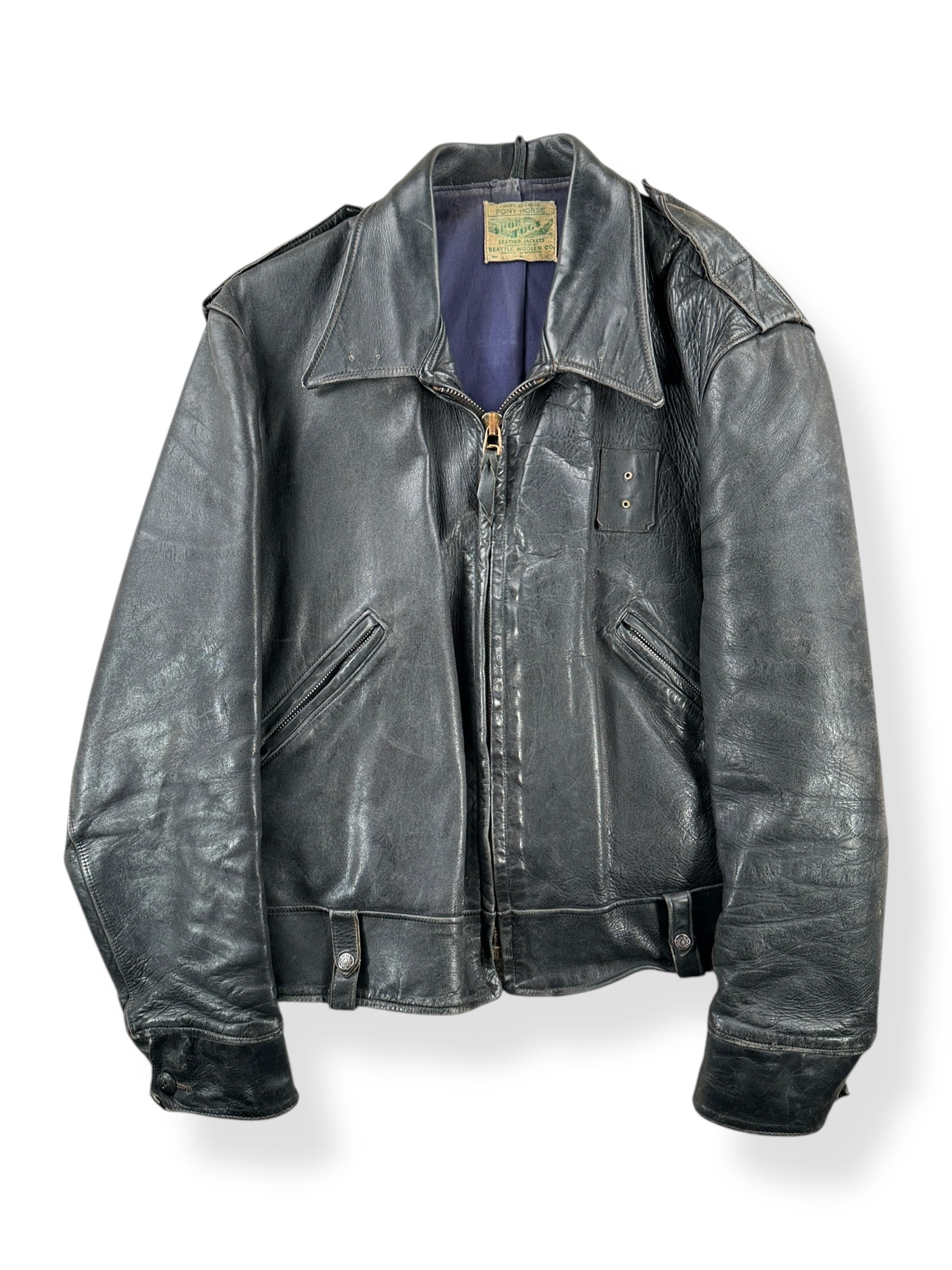 Front of Vintage Sport Togs Police Leather Jacket SZ 46